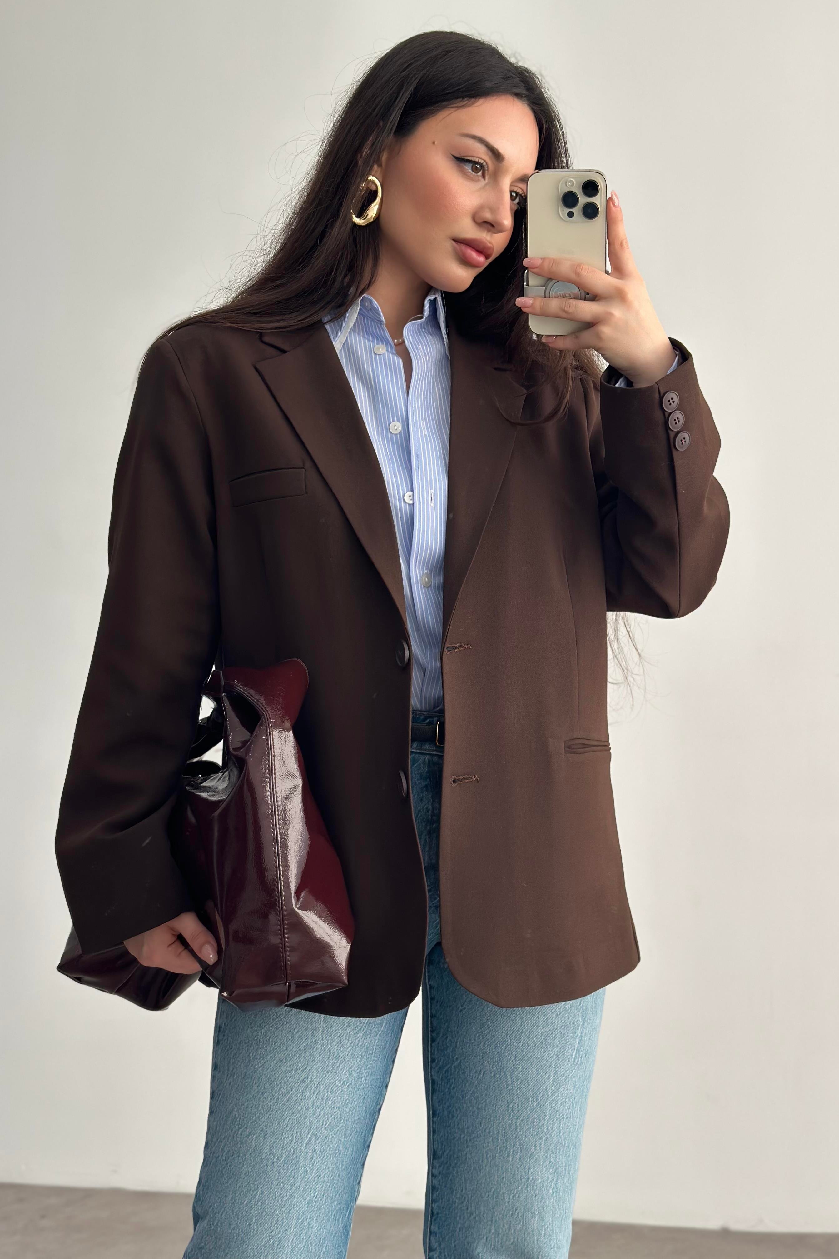 Klasik Kahve Premium Blazer Ceket