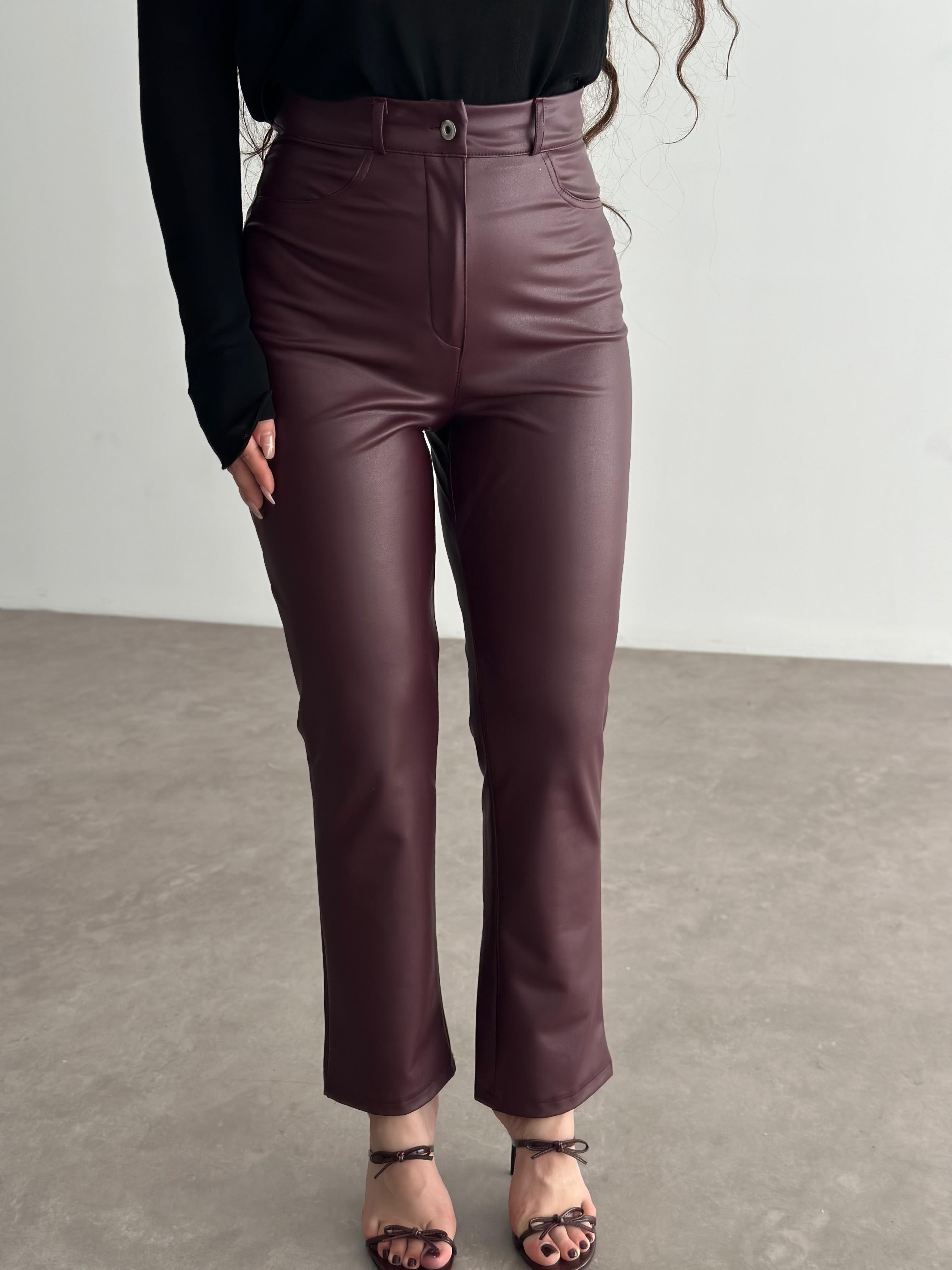 Mng Orj. Yüksek Belli Deri Pantolon Bordo