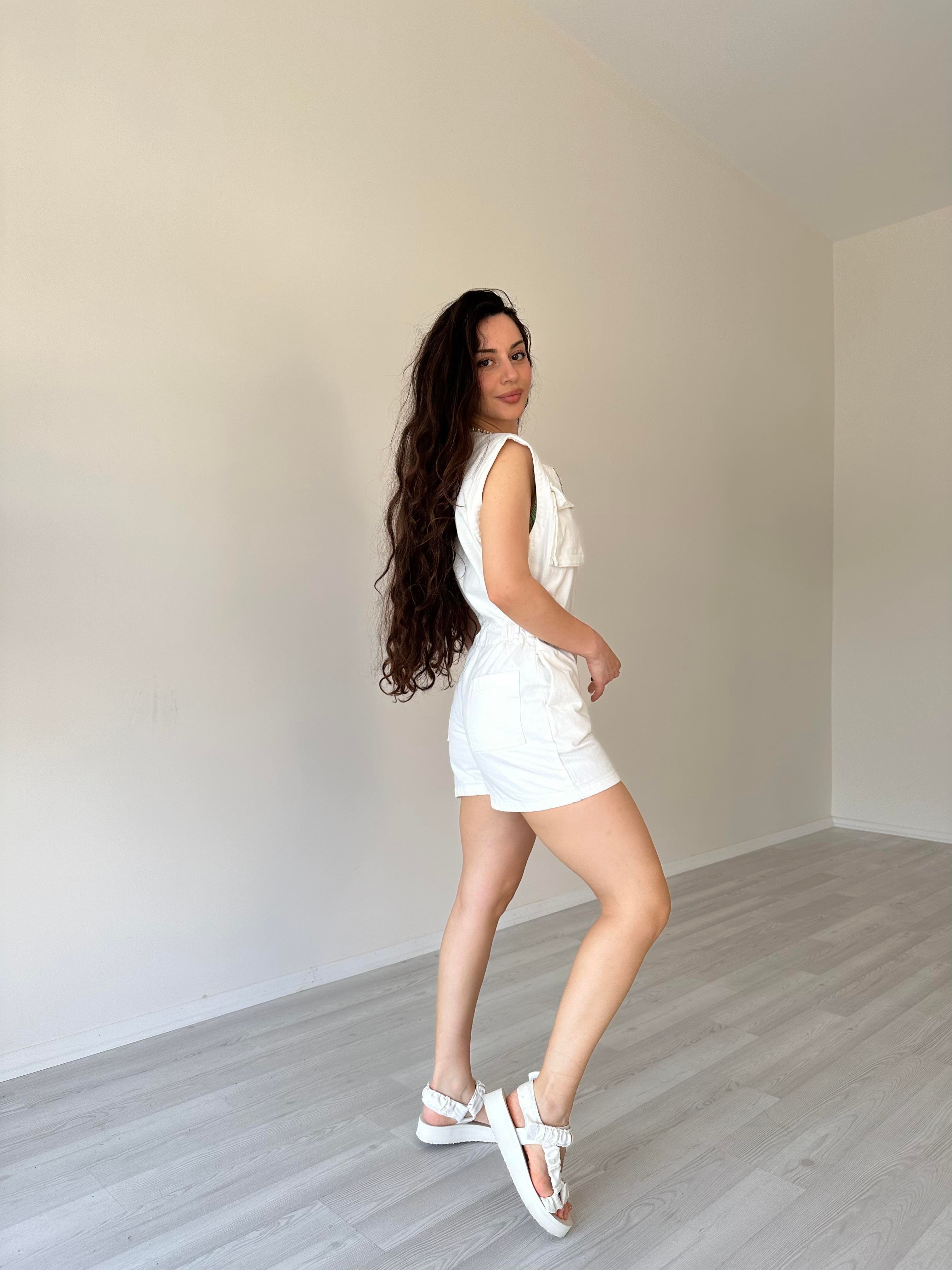 Orijinal Marka Denim Tulum Beyaz