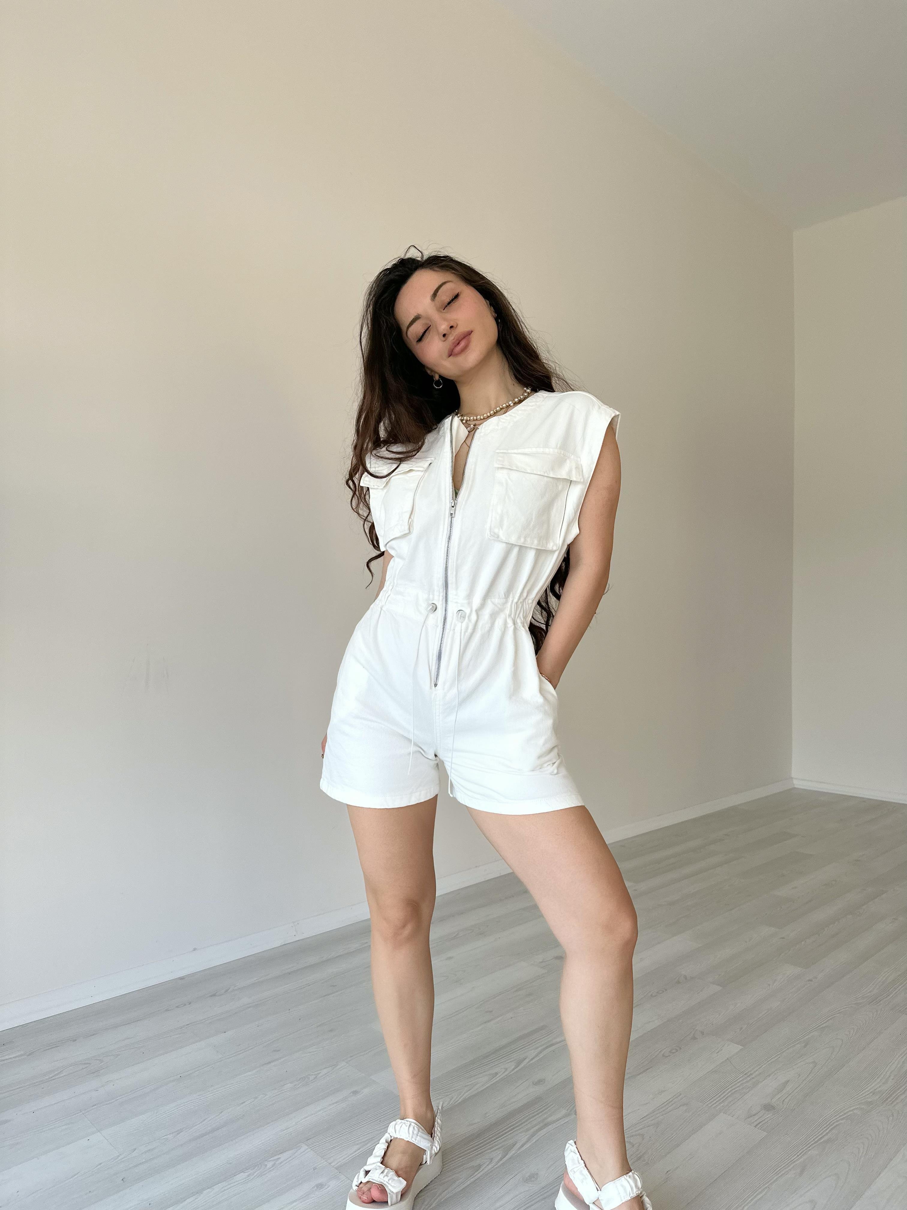 Orijinal Marka Denim Tulum Beyaz