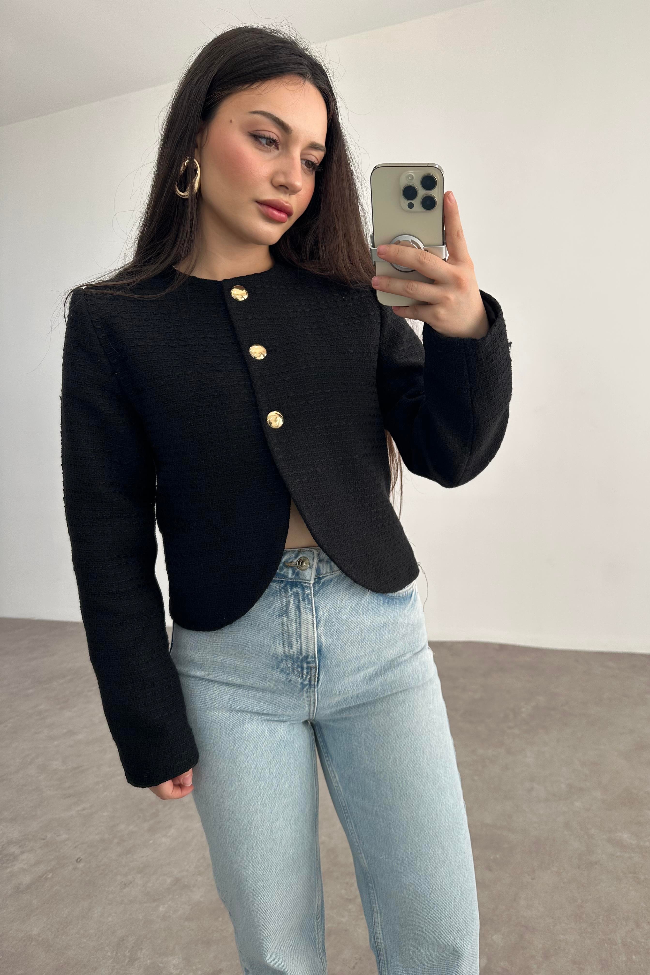 Premium Gold Düğmeli Tüvid Ceket