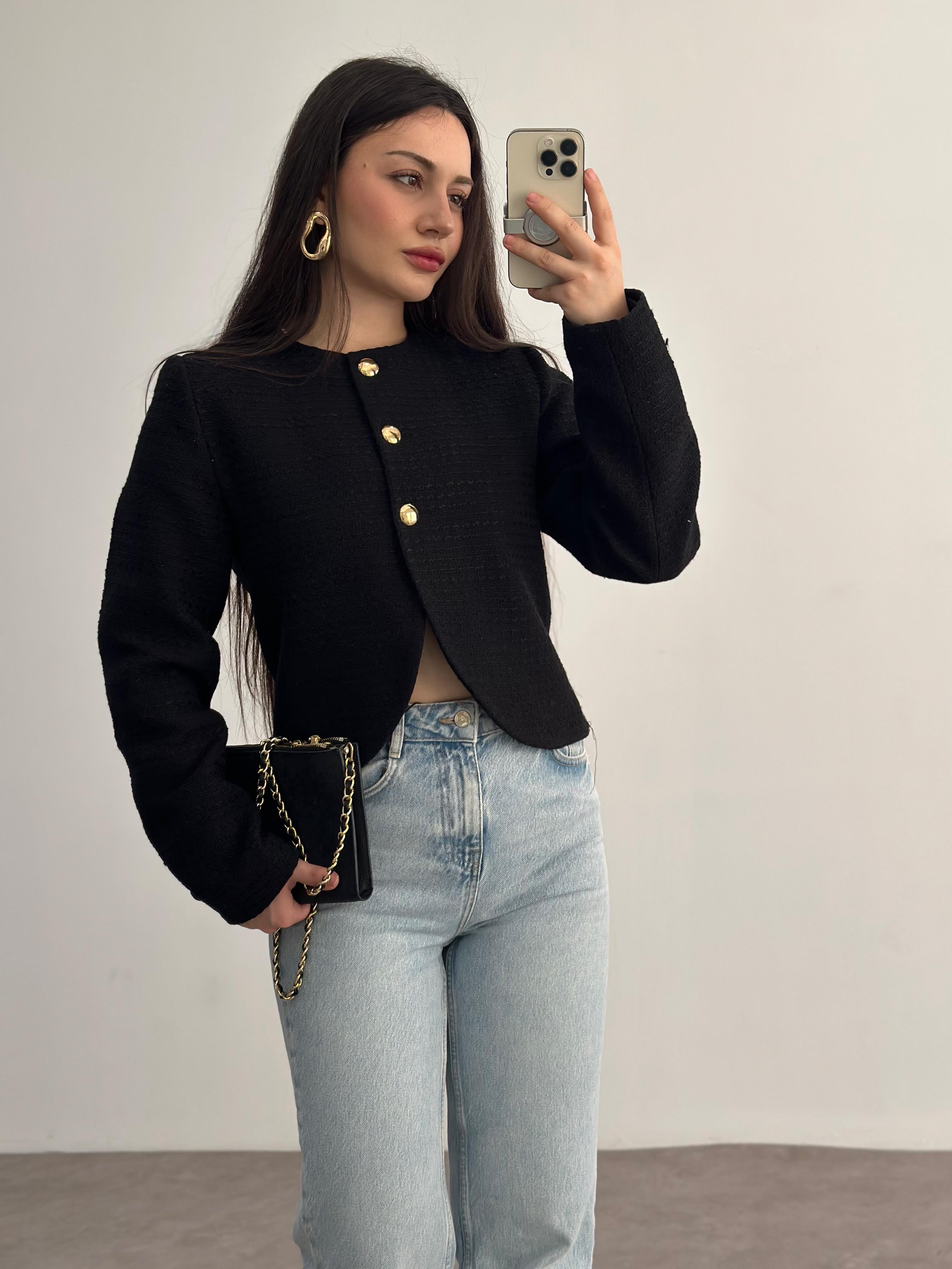 Premium Gold Düğmeli Tüvid Ceket