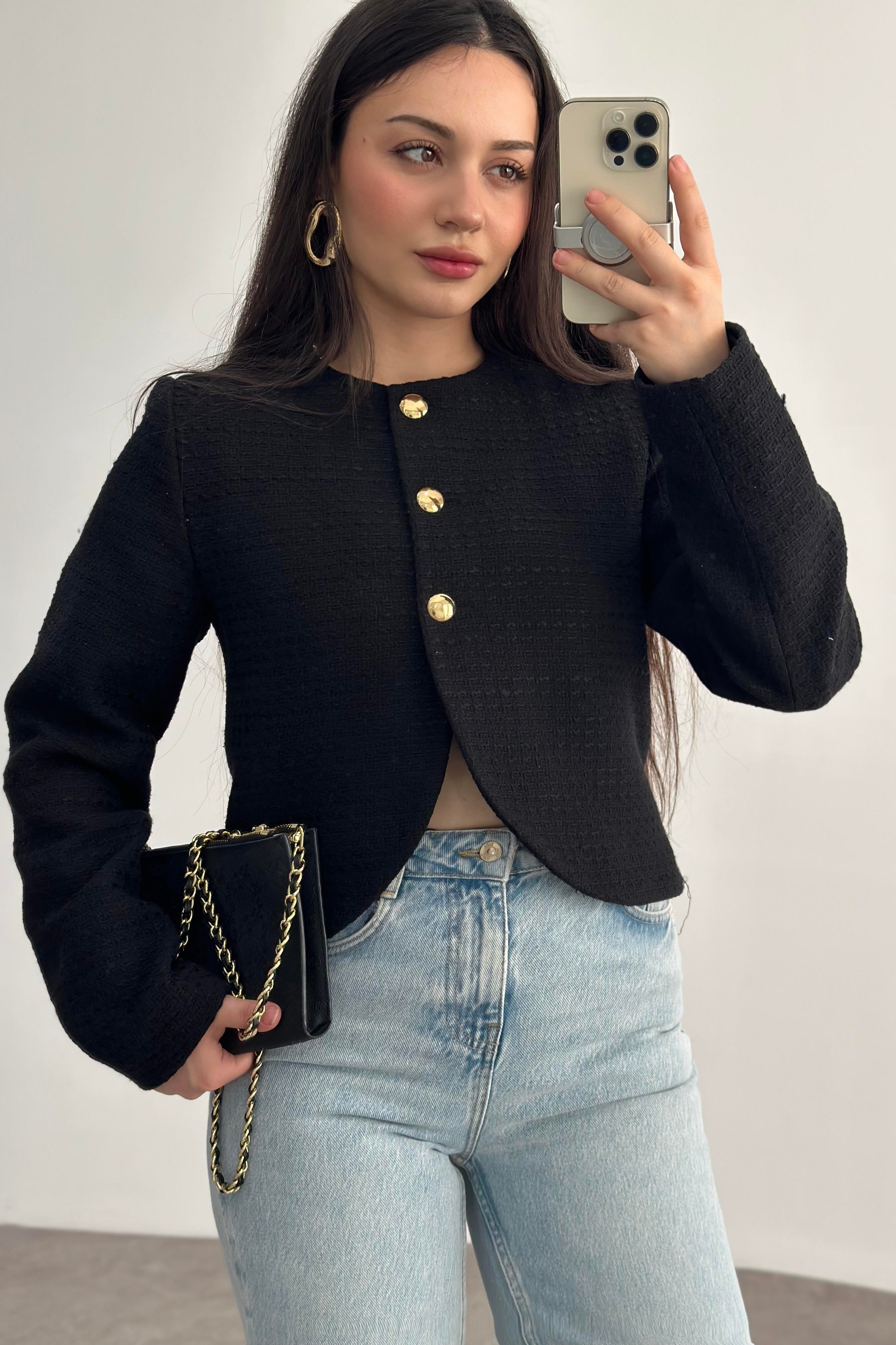 Premium Gold Düğmeli Tüvid Ceket