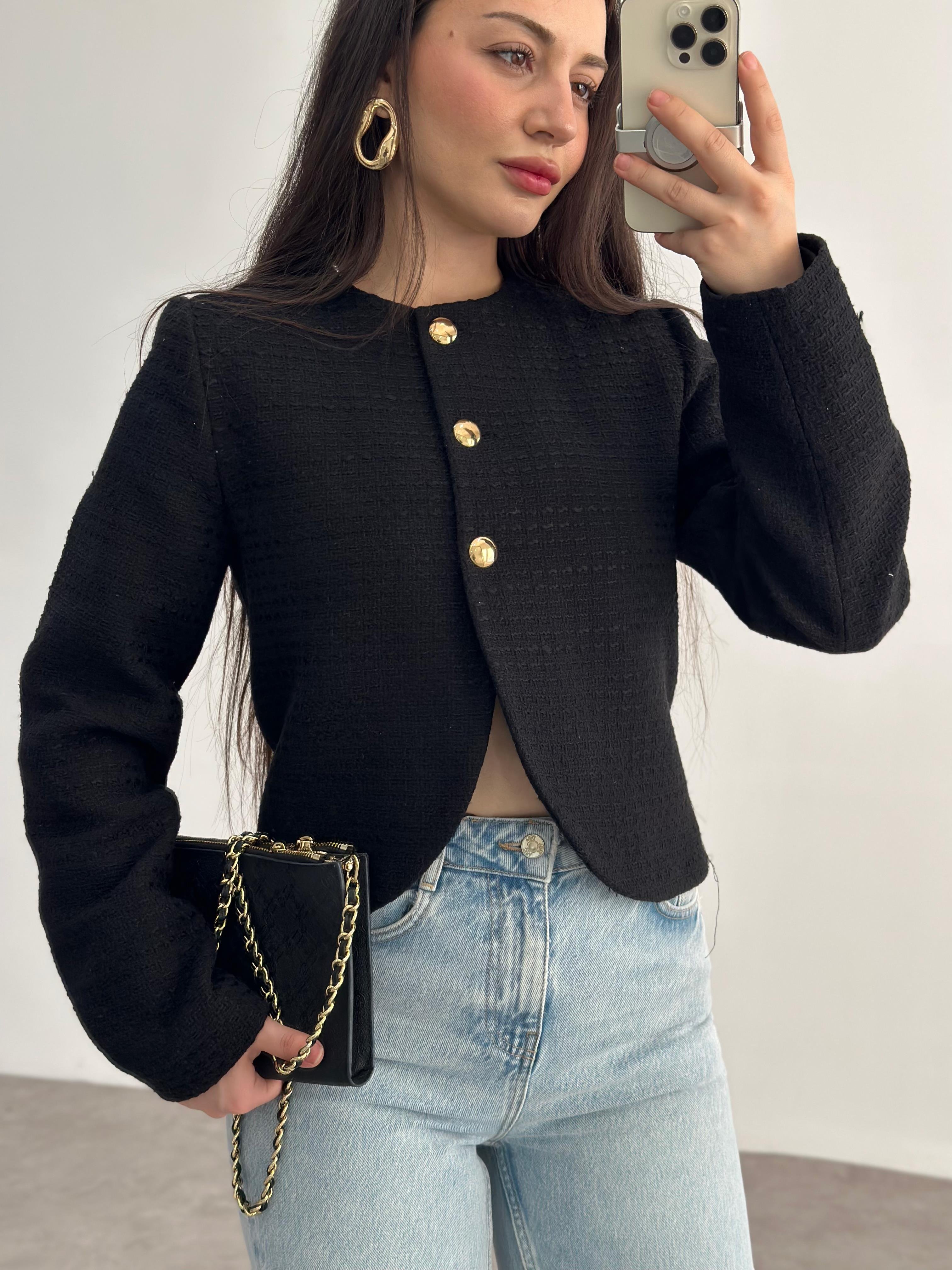 Premium Gold Düğmeli Tüvid Ceket