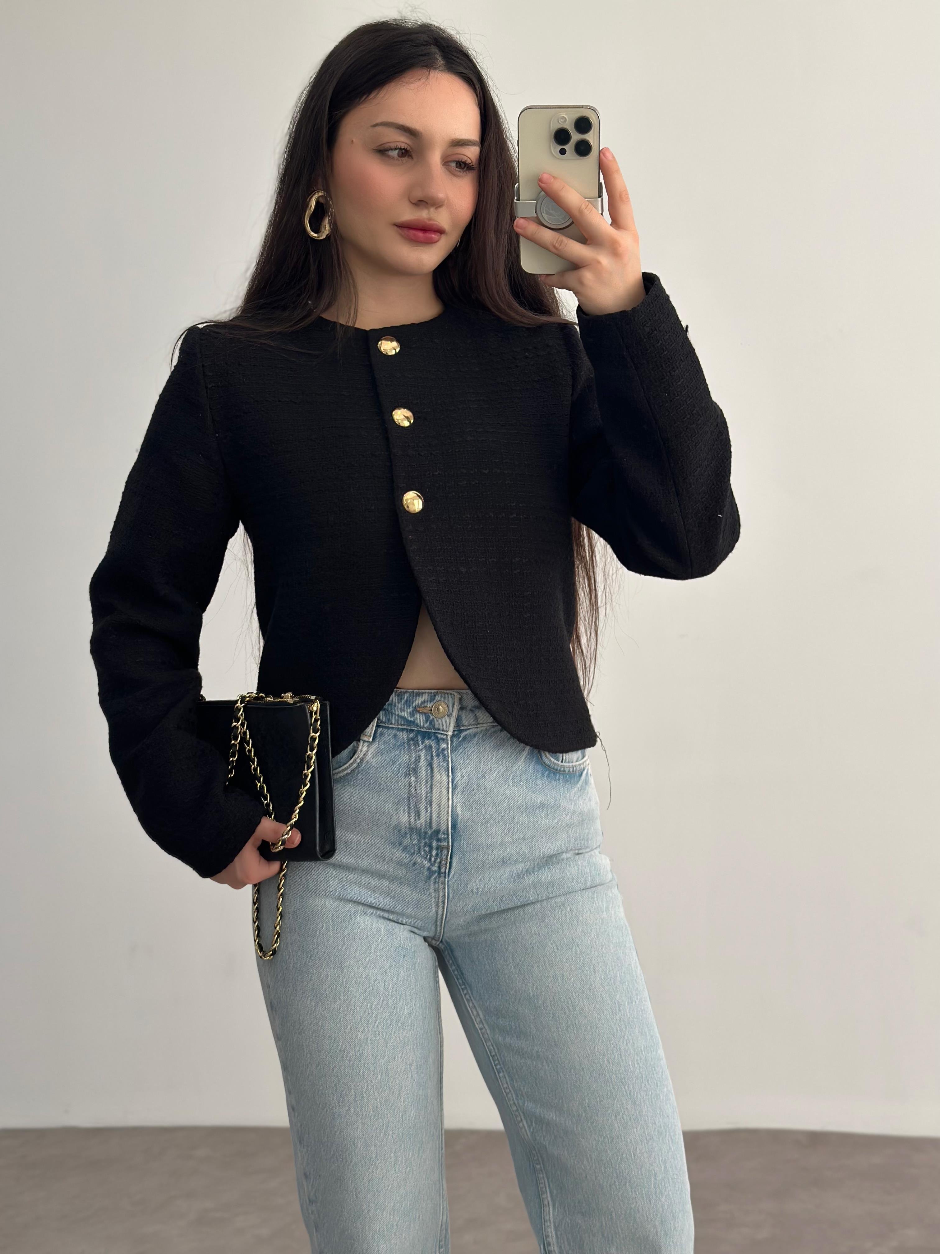 Premium Gold Düğmeli Tüvid Ceket