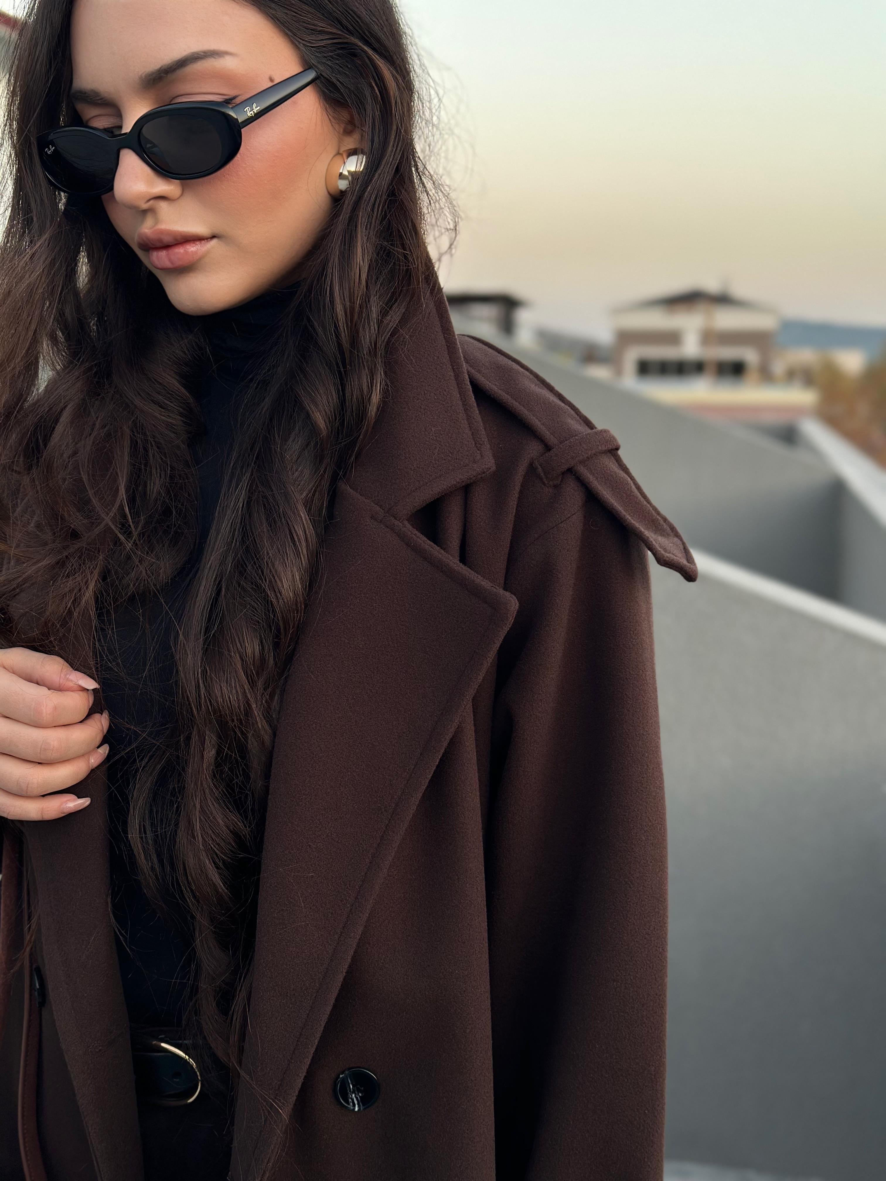 Premium Kaşe Uzun Kaban Acı Kahve