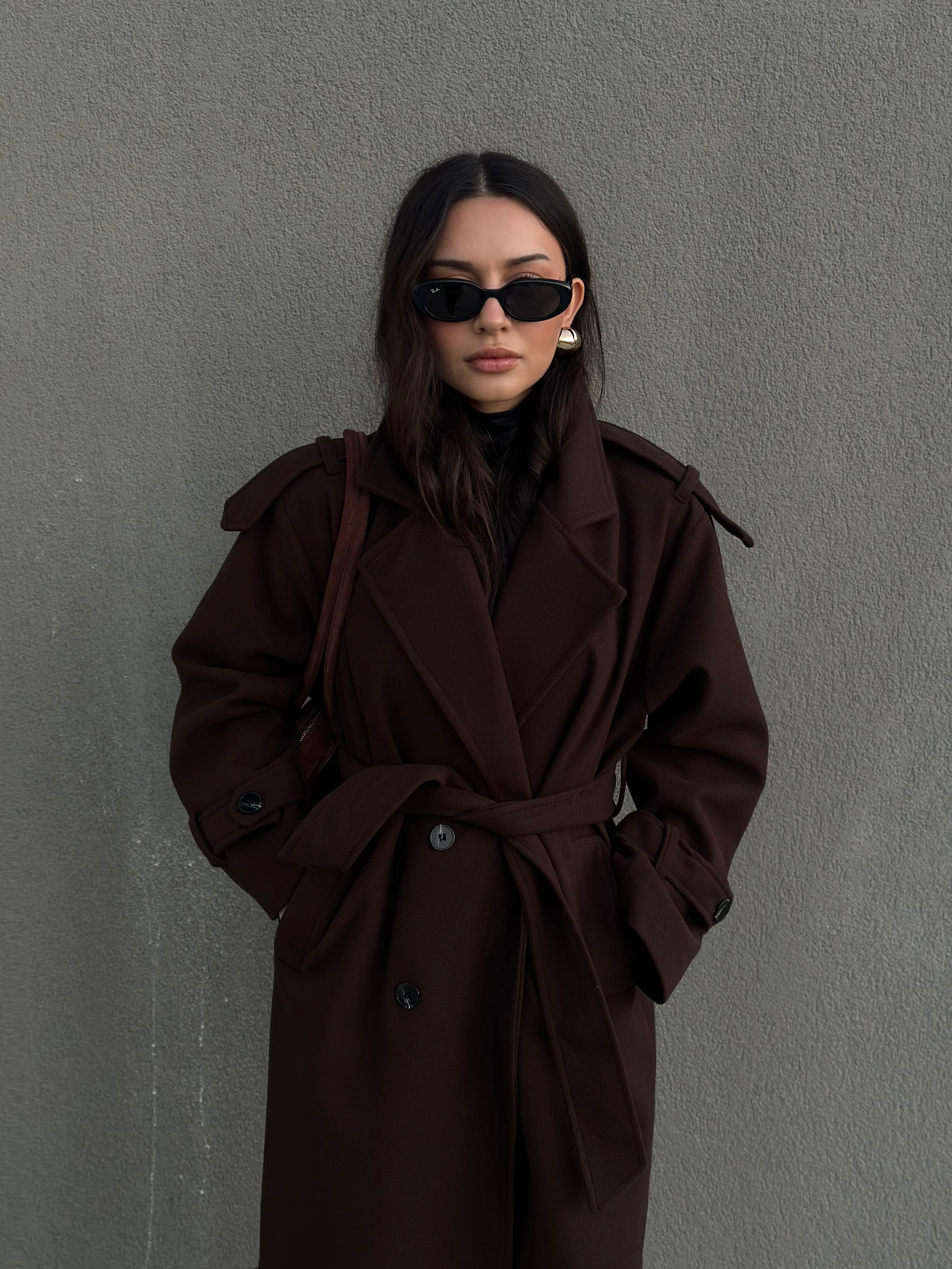 Premium Kaşe Uzun Kaban Acı Kahve