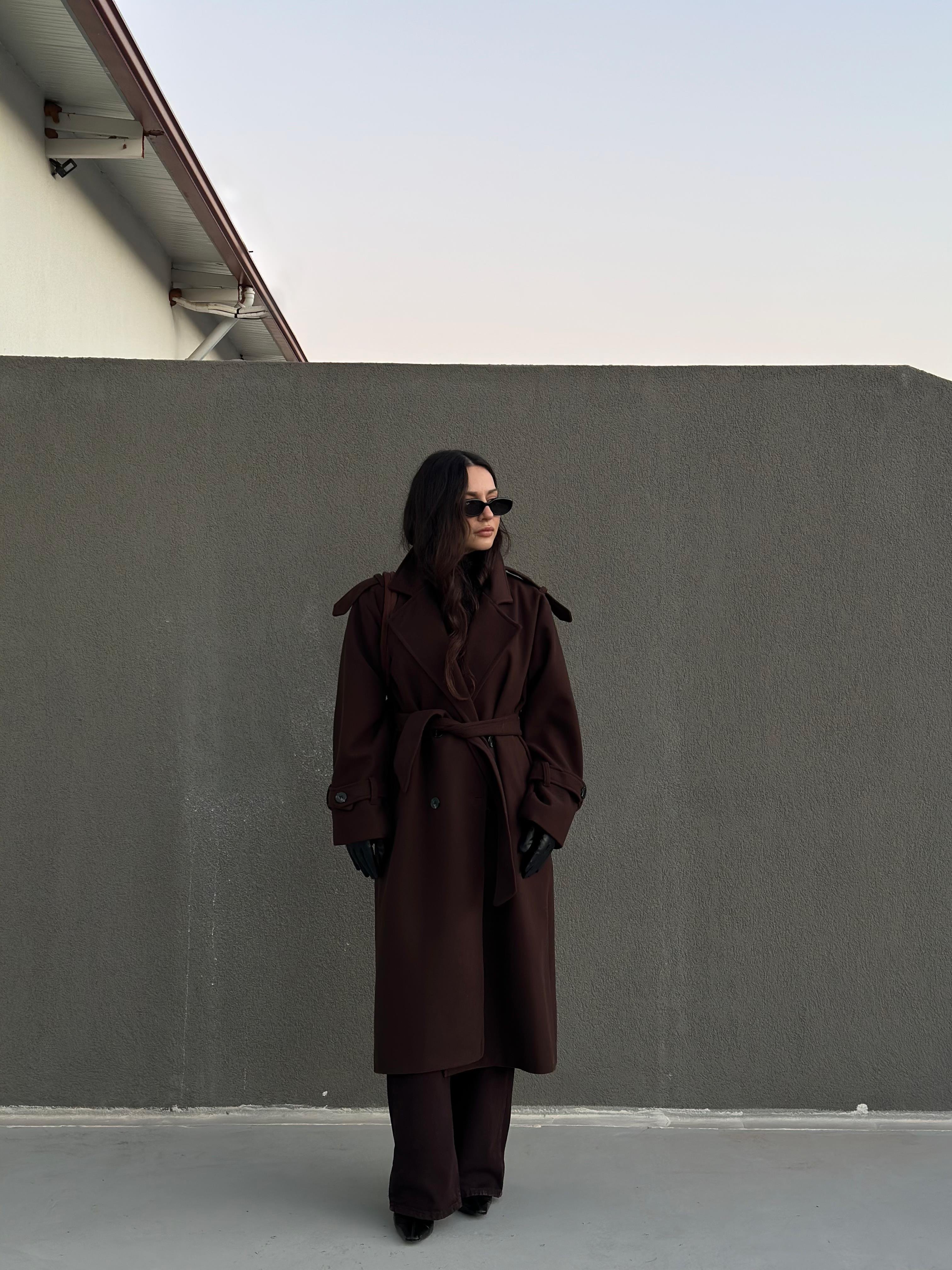 Premium Kaşe Uzun Kaban Acı Kahve