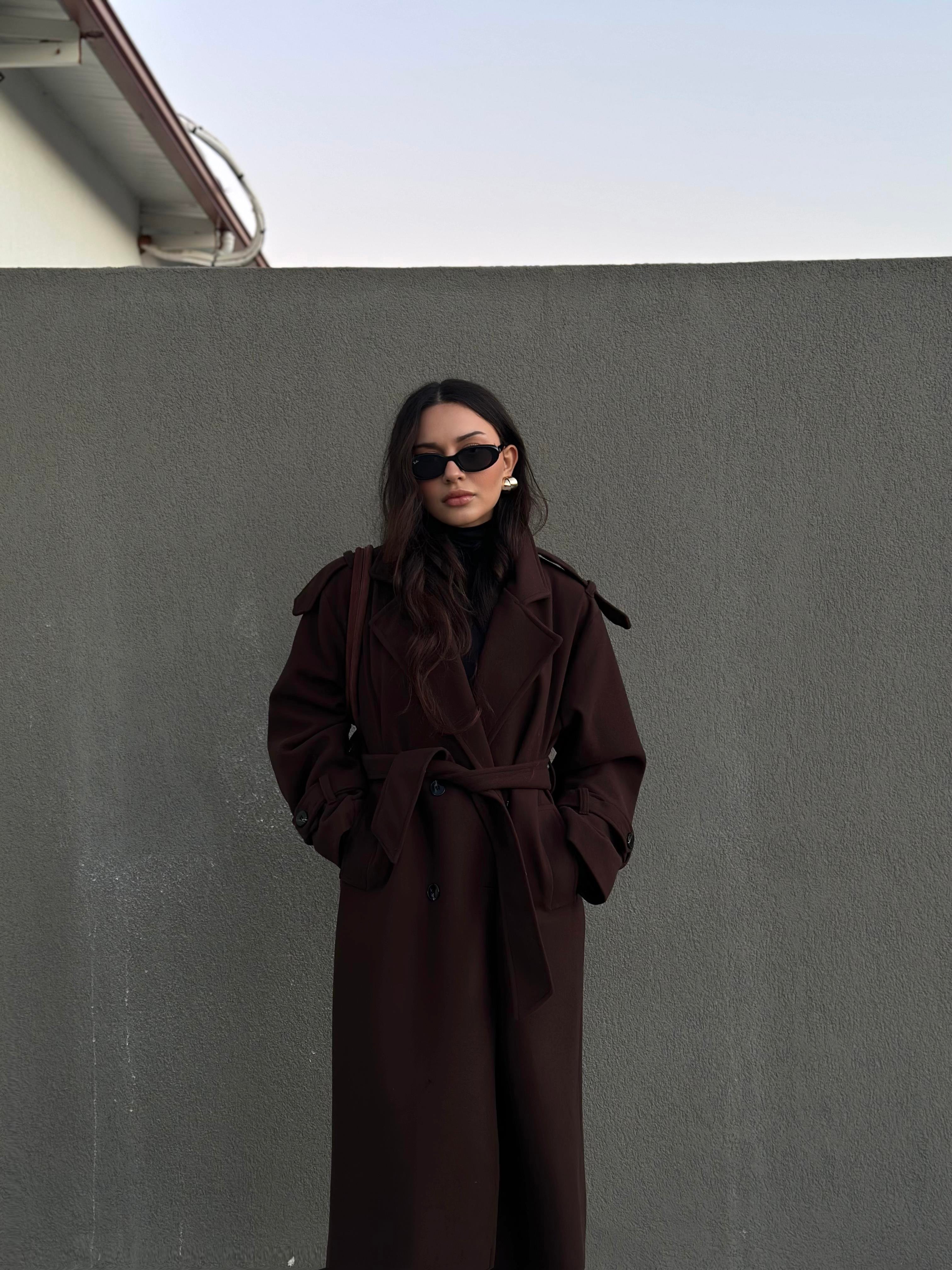 Premium Kaşe Uzun Kaban Acı Kahve