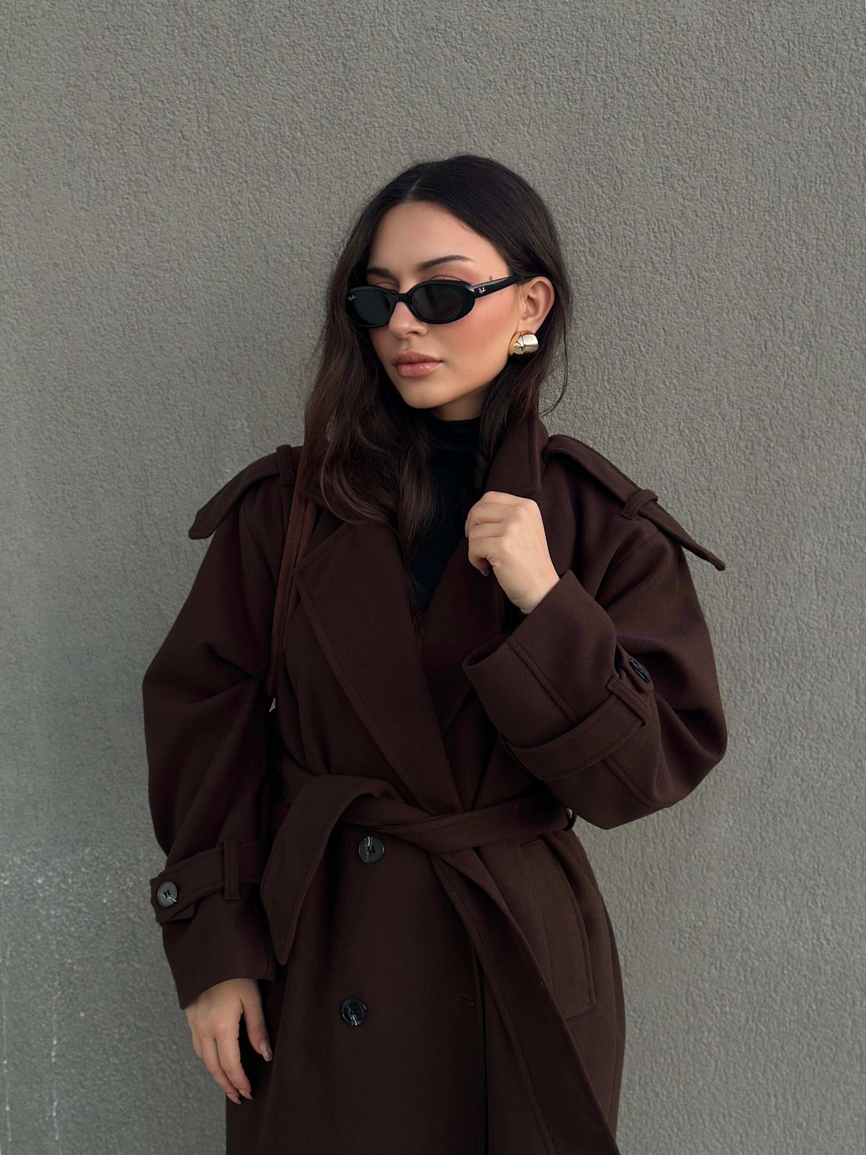 Premium Kaşe Uzun Kaban Acı Kahve