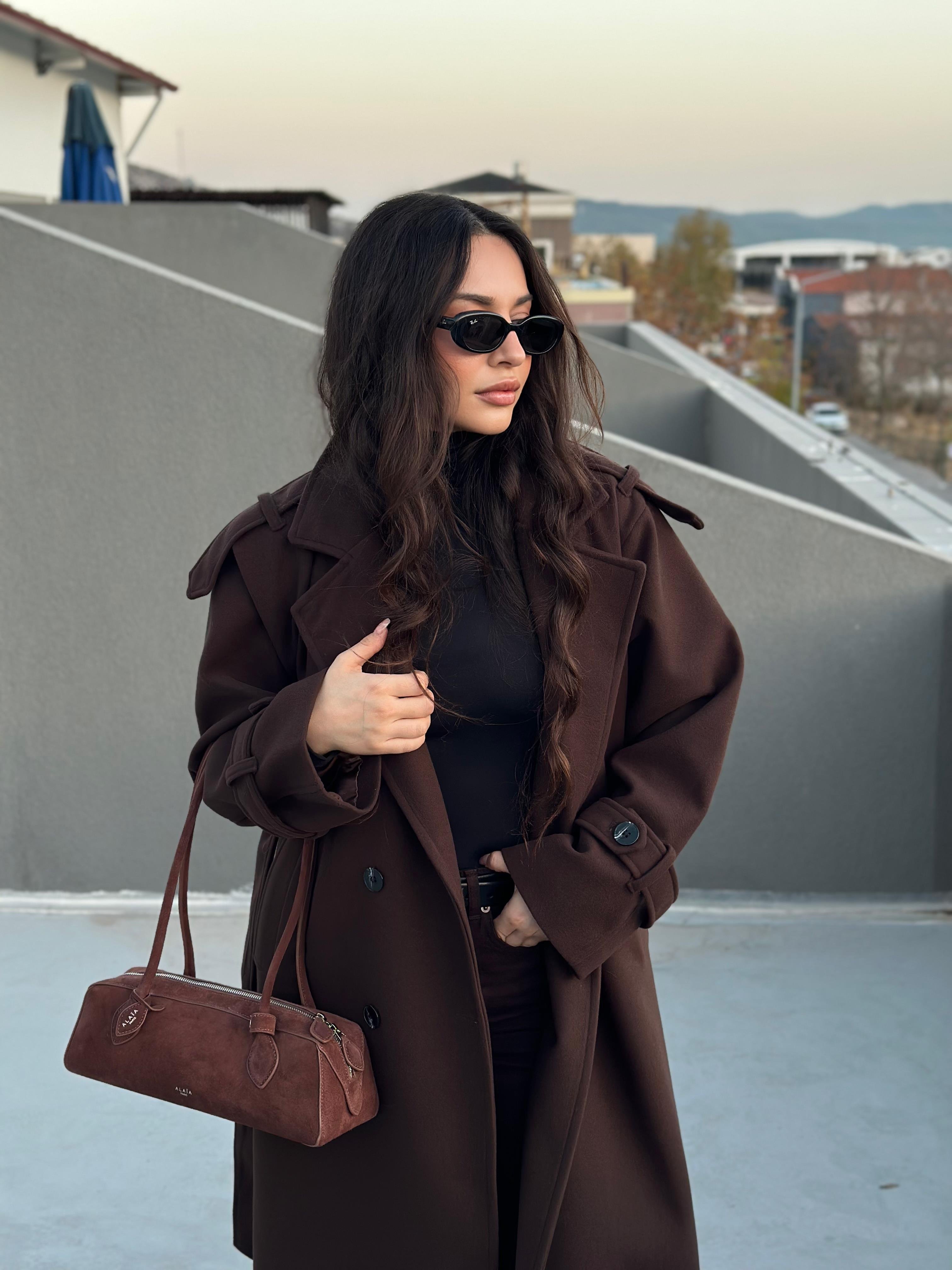 Premium Kaşe Uzun Kaban Acı Kahve