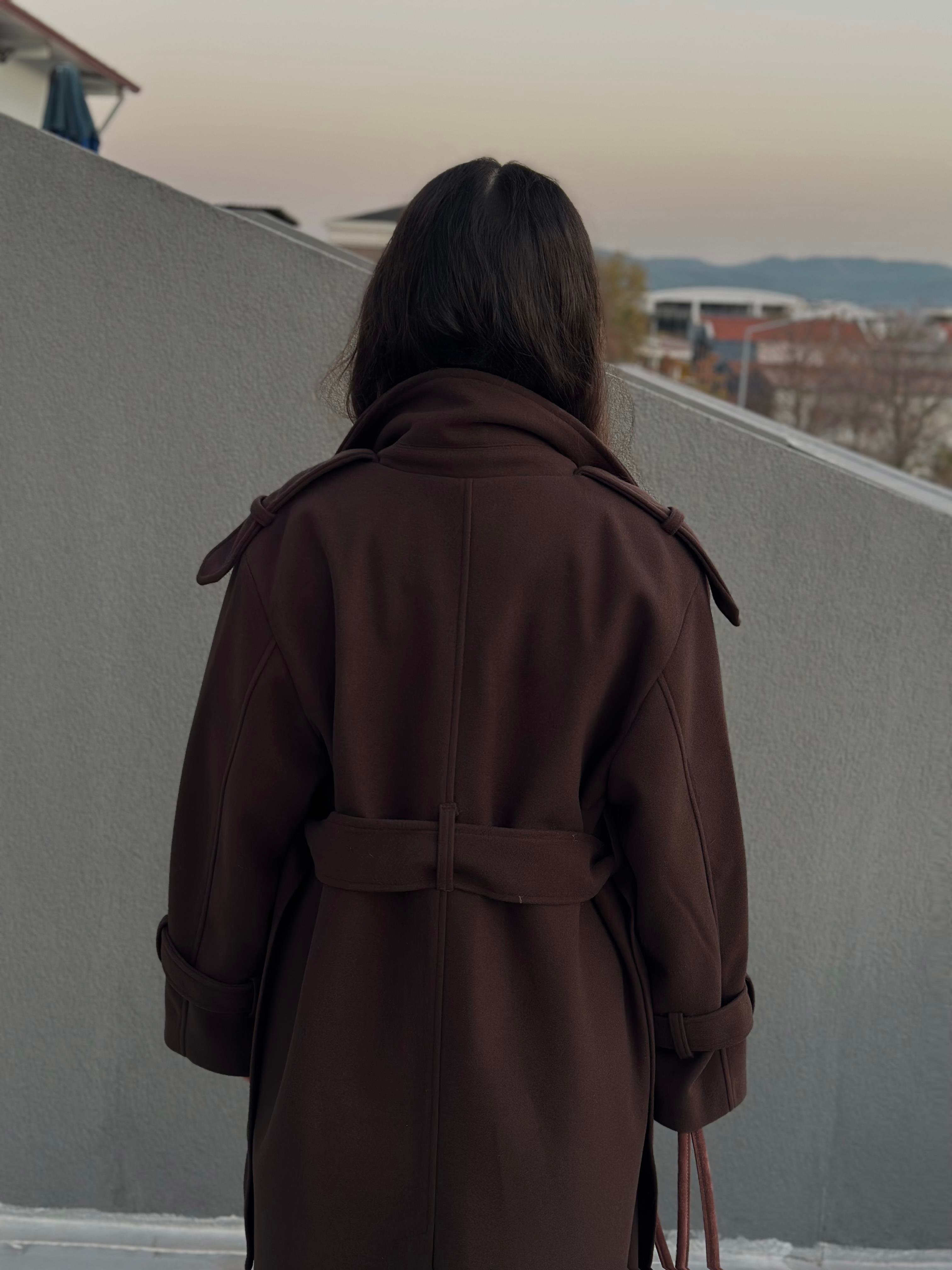 Premium Kaşe Uzun Kaban Acı Kahve