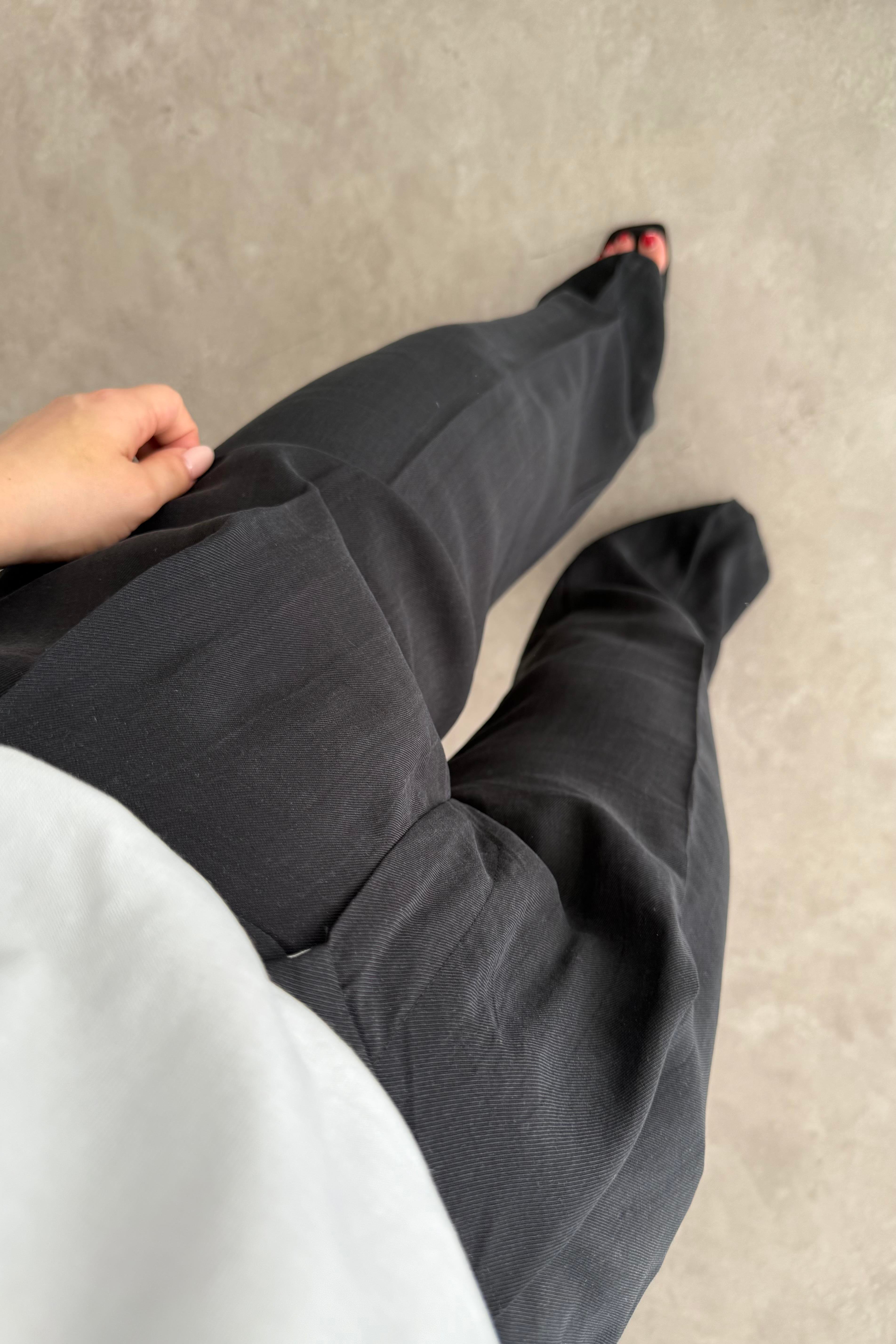 Premium Pamuk Tensel Palazzo Siyah Pantolon