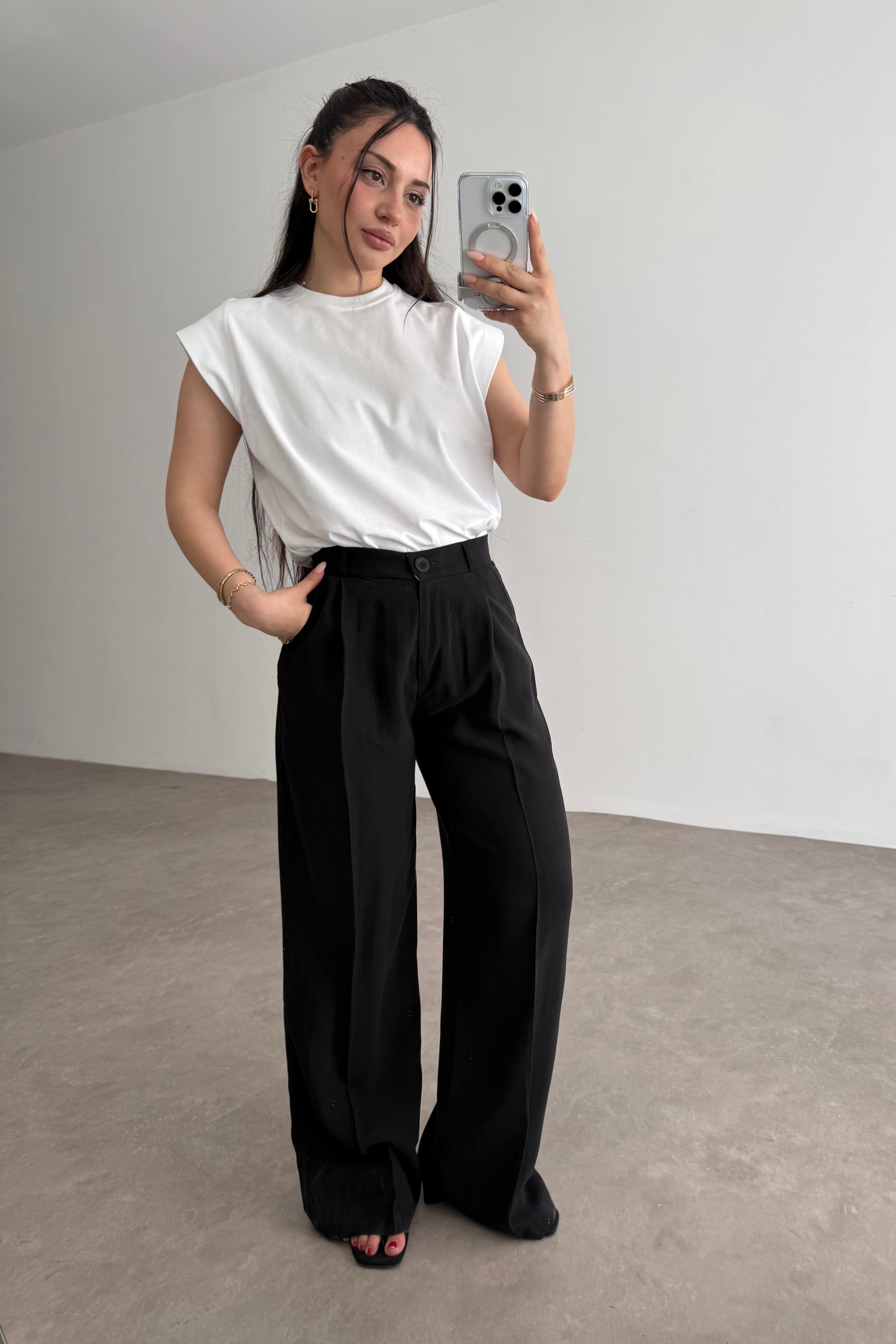 Premium Pamuk Tensel Palazzo Siyah Pantolon