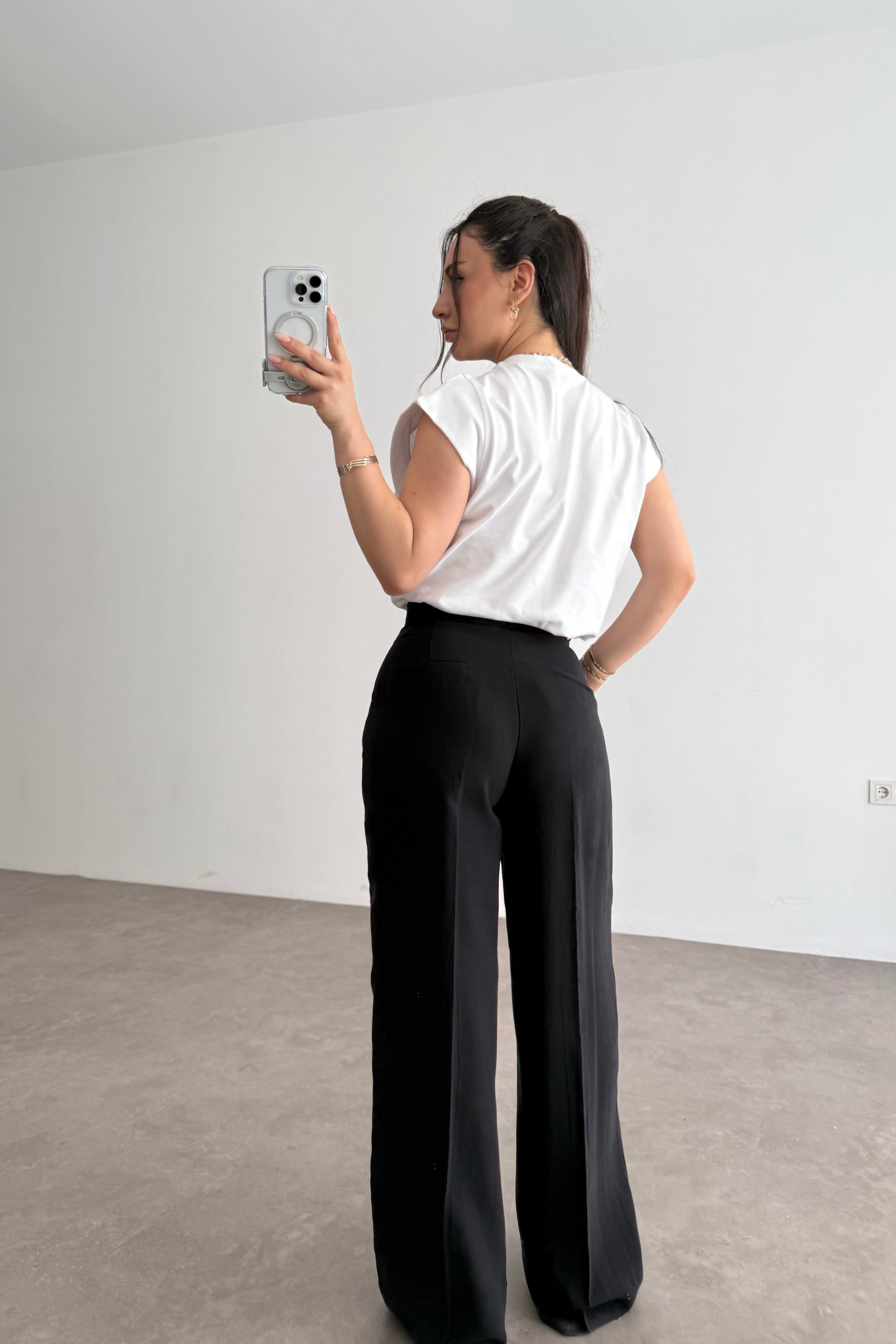 Premium Pamuk Tensel Palazzo Siyah Pantolon