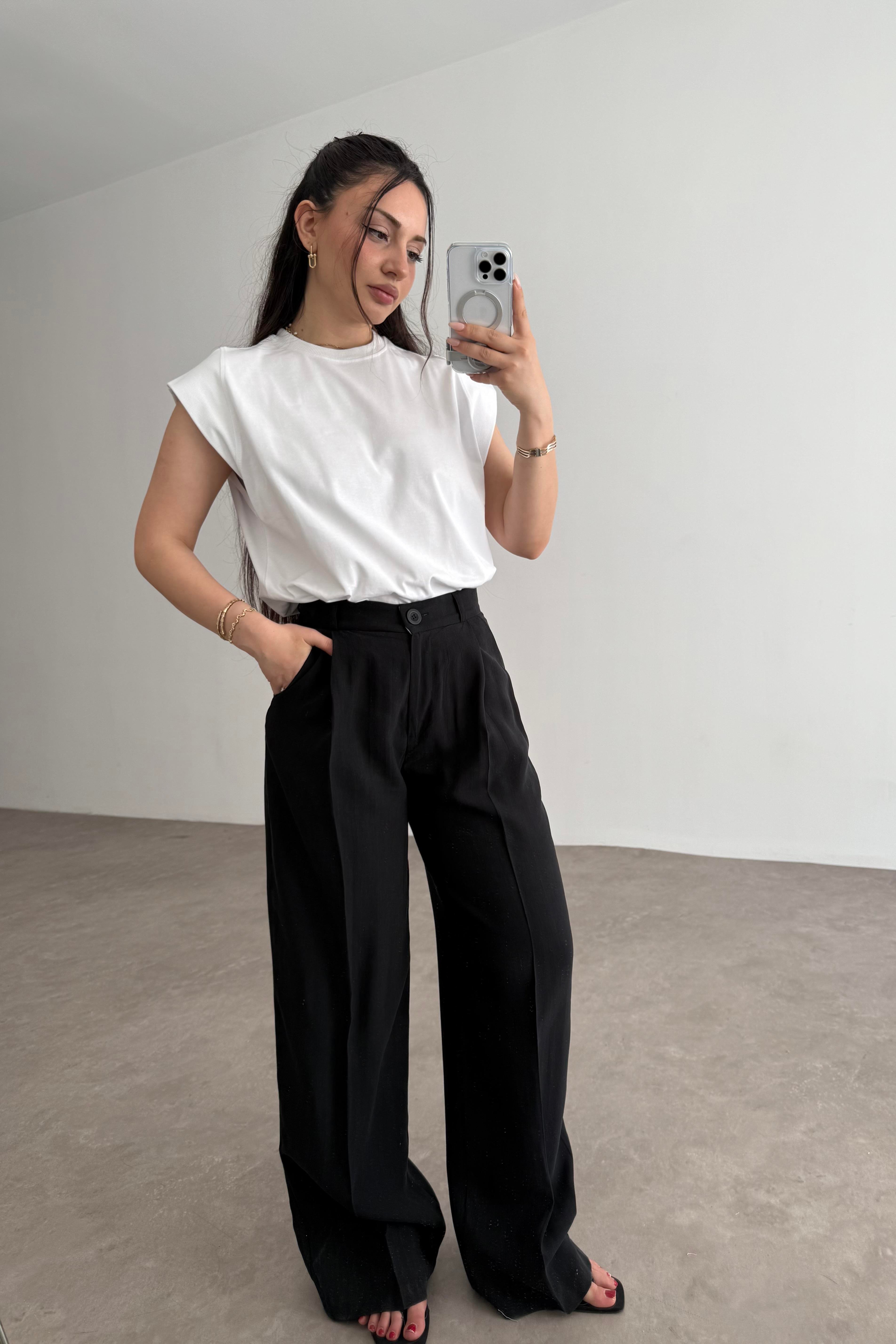 Premium Pamuk Tensel Palazzo Siyah Pantolon