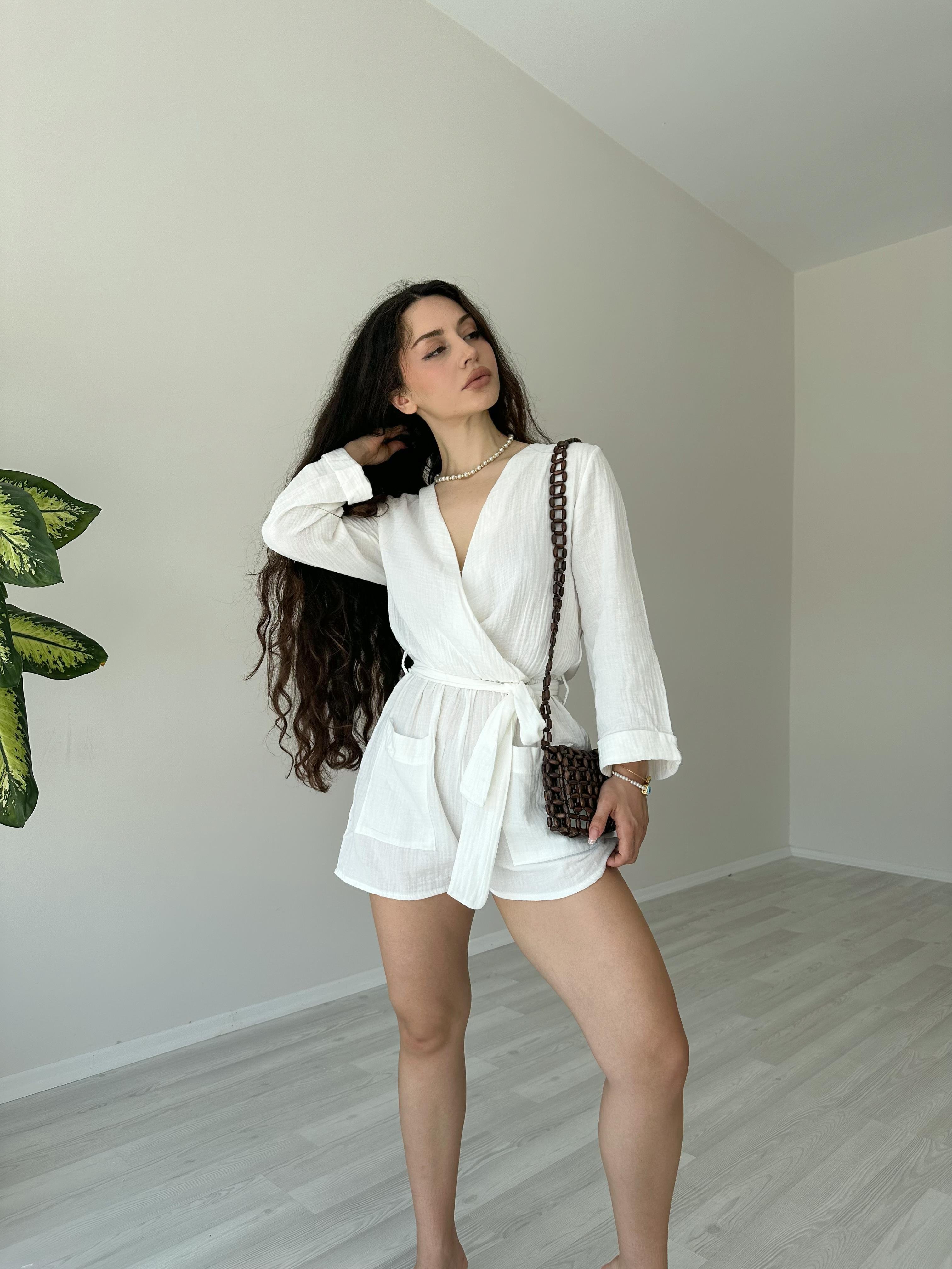 Premium Seri Müslin Tulum Beyaz