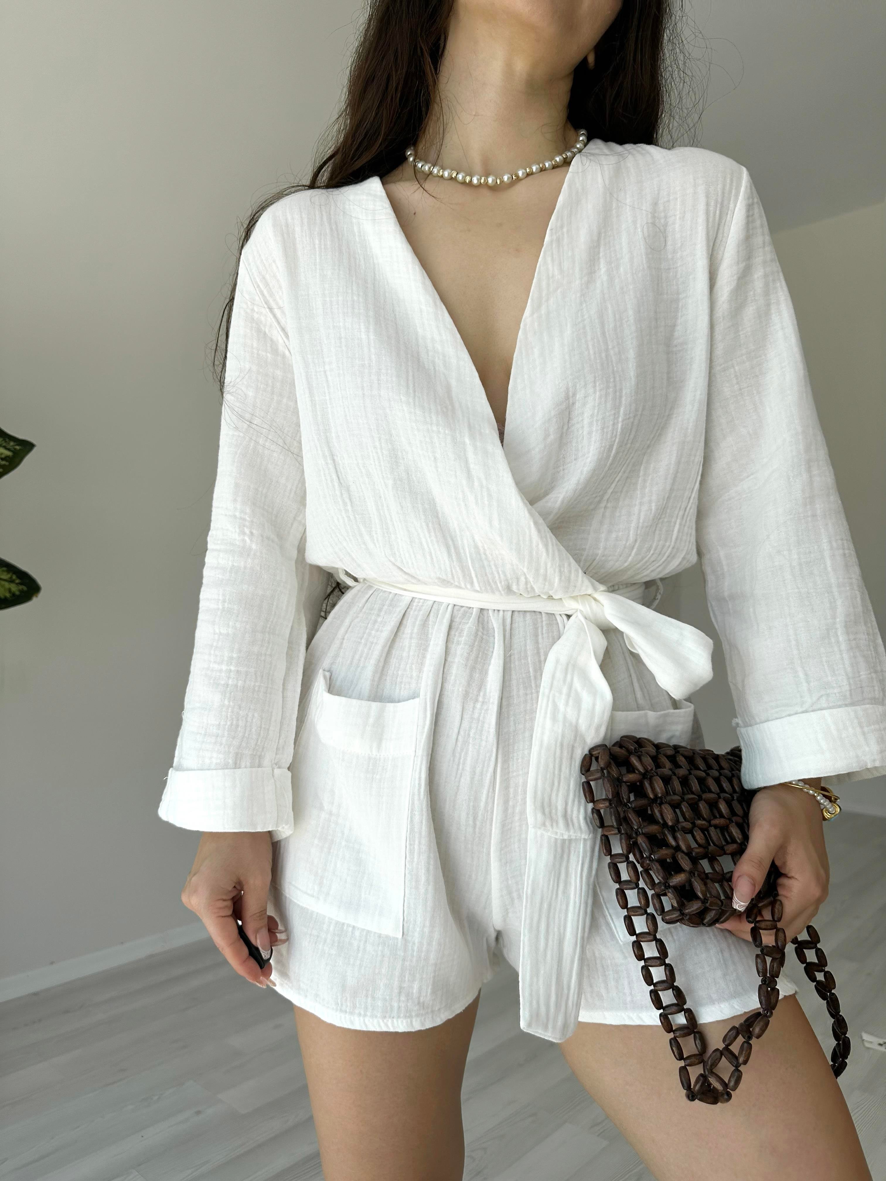 Premium Seri Müslin Tulum Beyaz