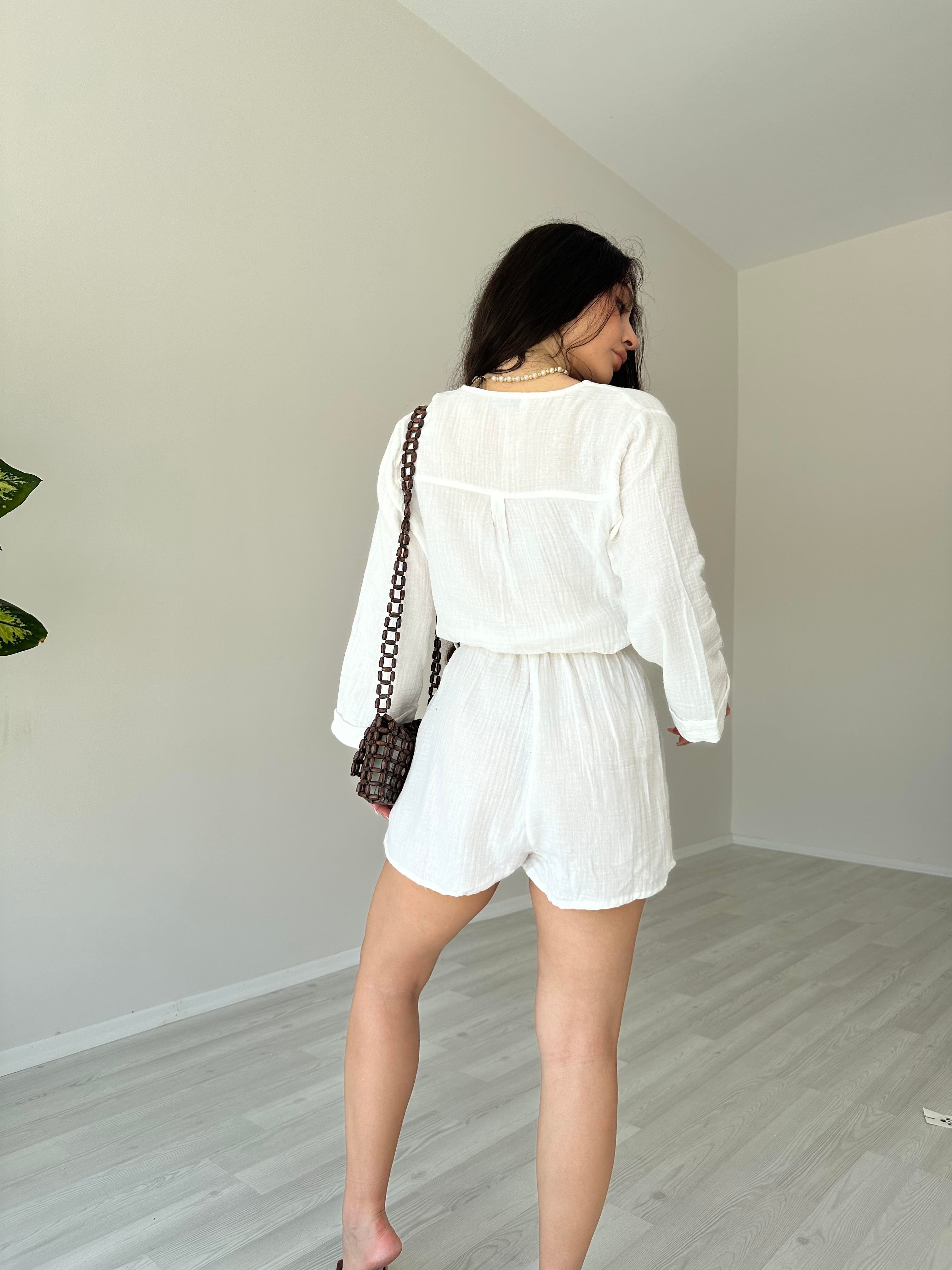 Premium Seri Müslin Tulum Beyaz