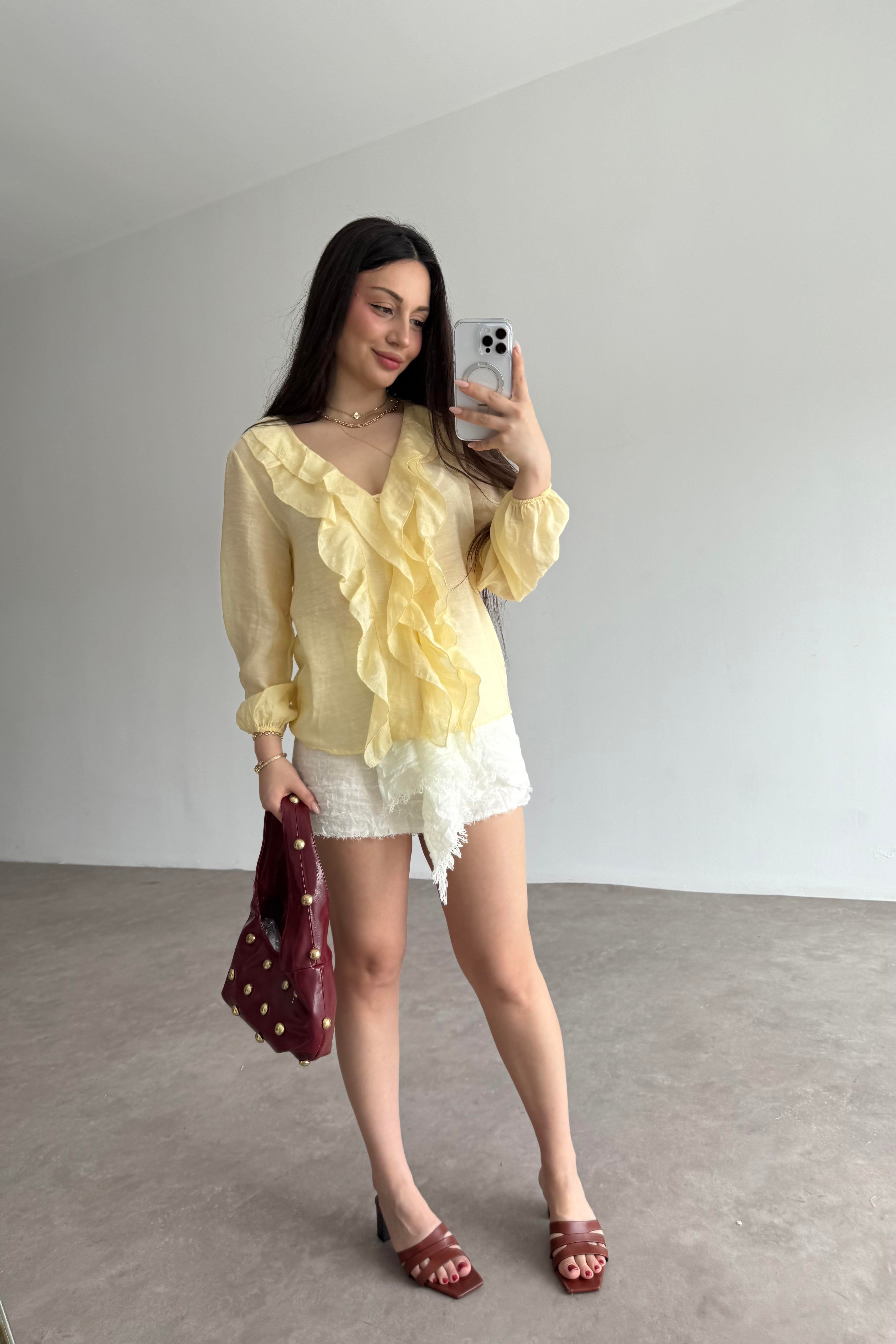 Premium Volanlı Bohem Gömlek Yellow