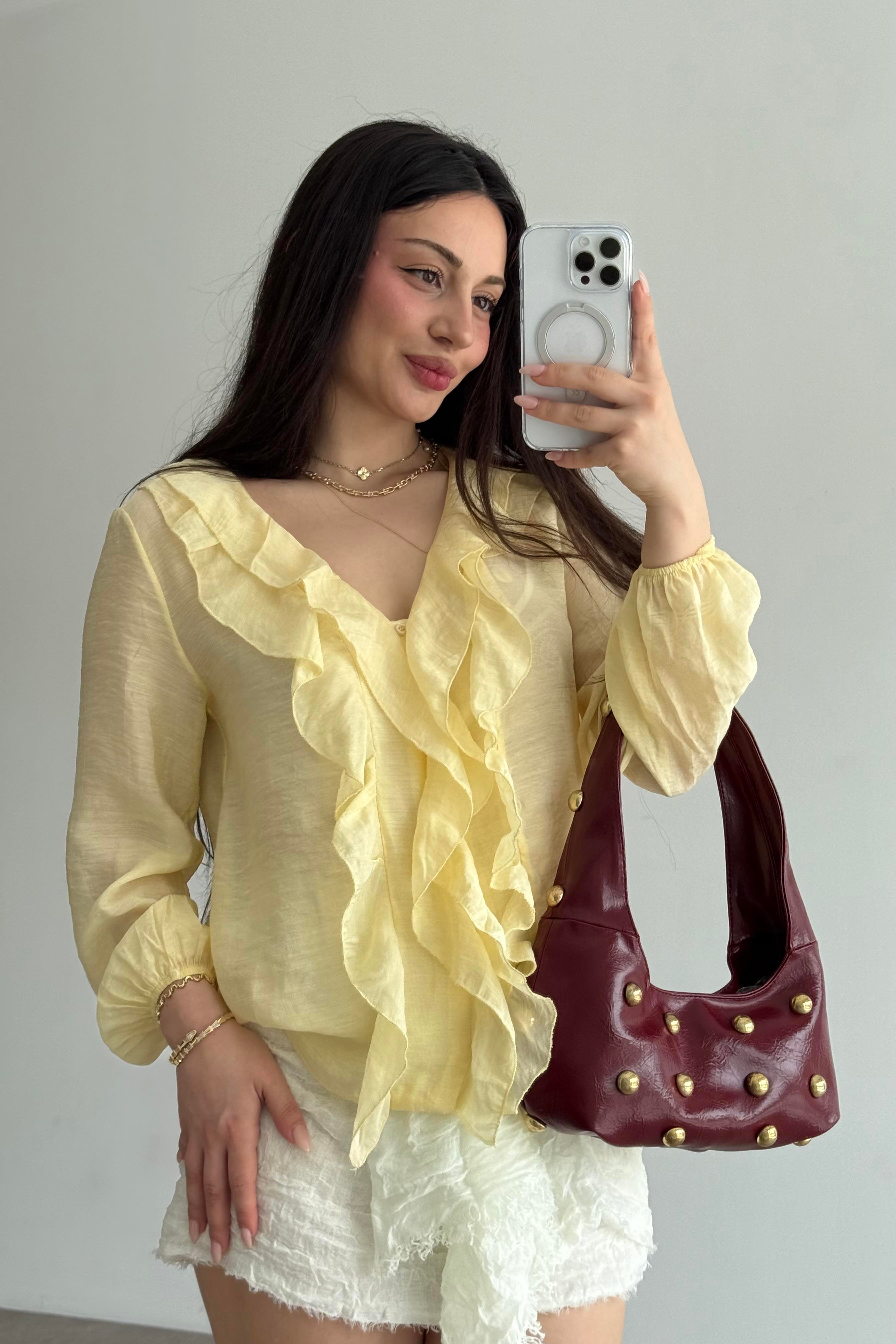 Premium Volanlı Bohem Gömlek Yellow