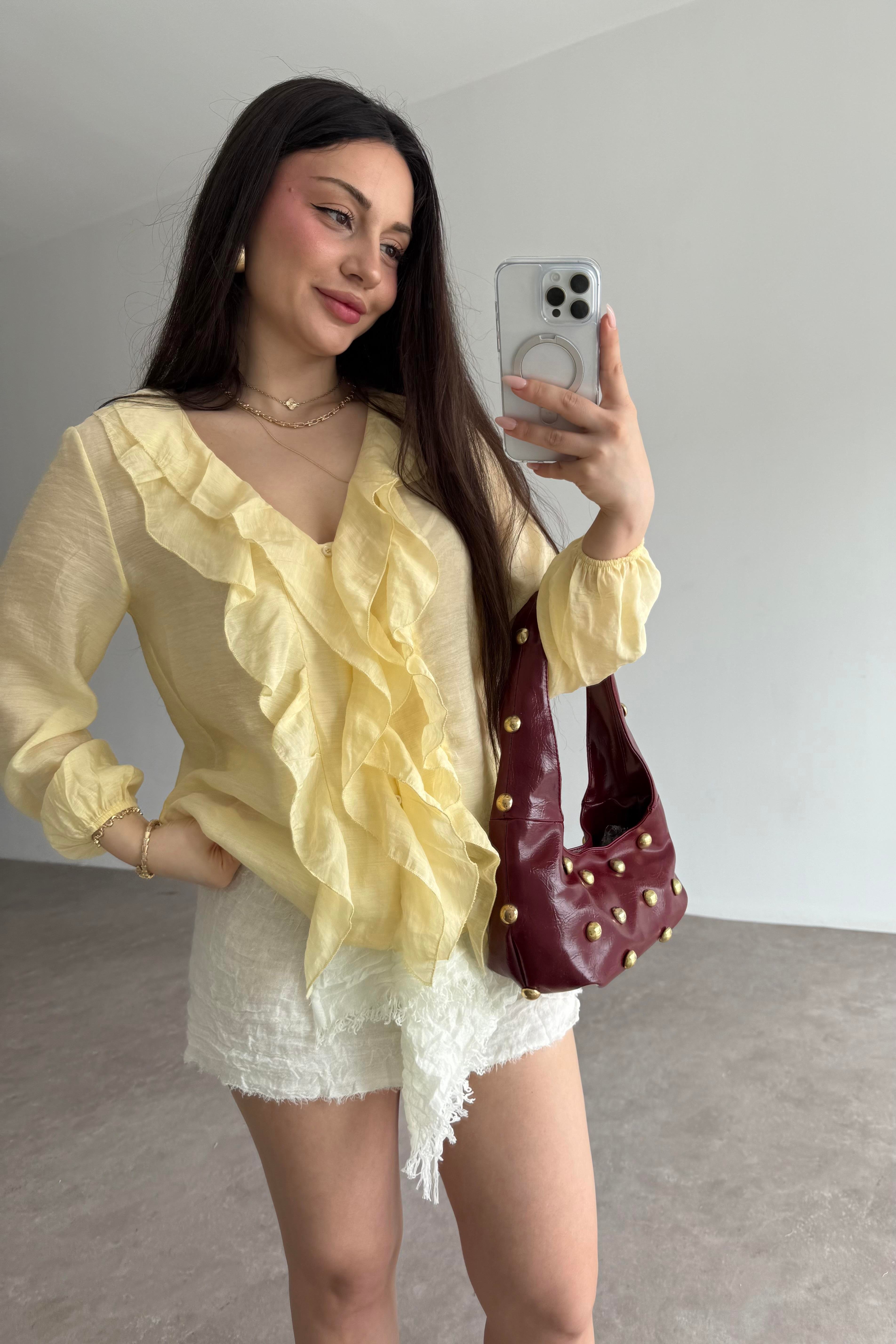 Premium Volanlı Bohem Gömlek Yellow