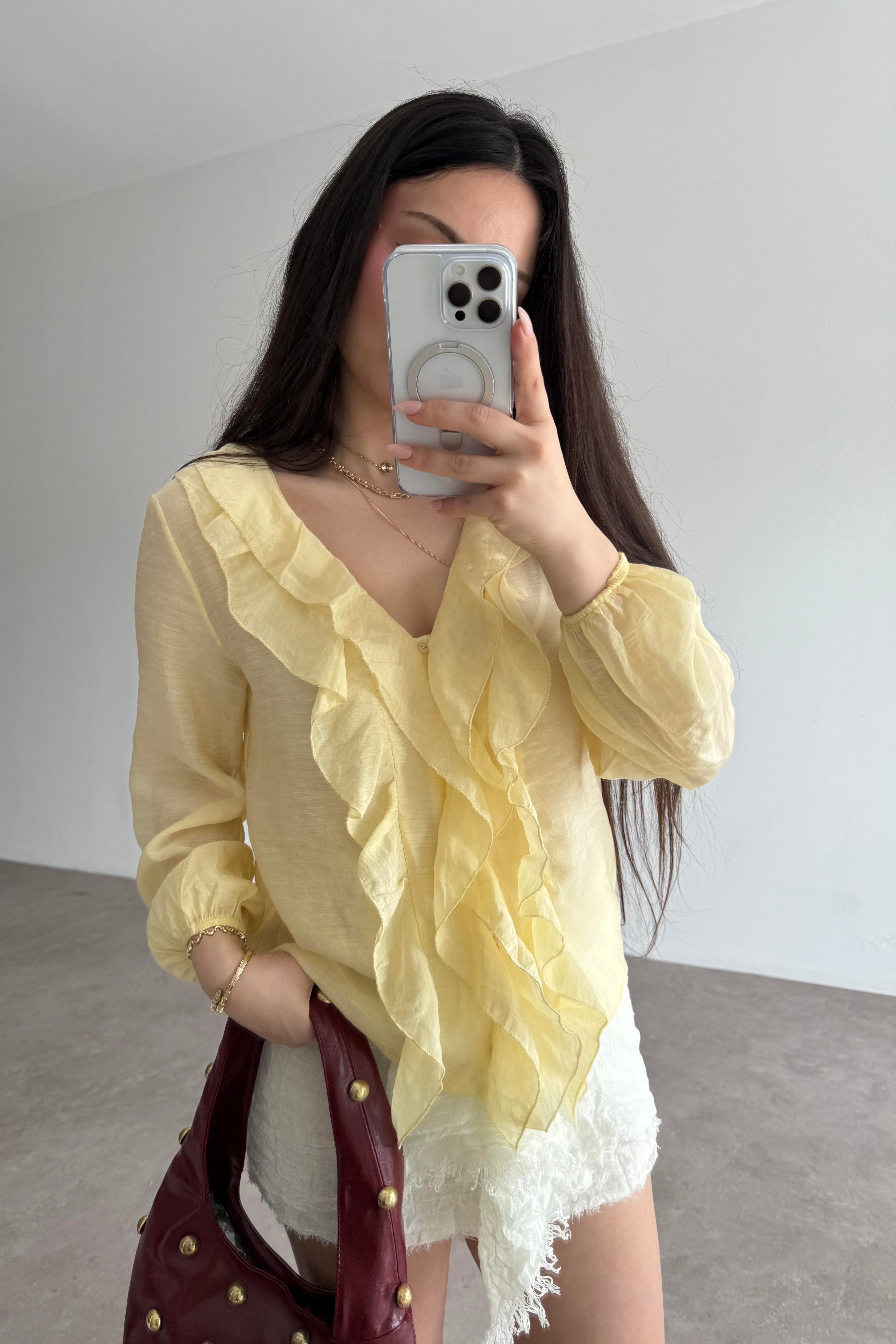 Premium Volanlı Bohem Gömlek Yellow