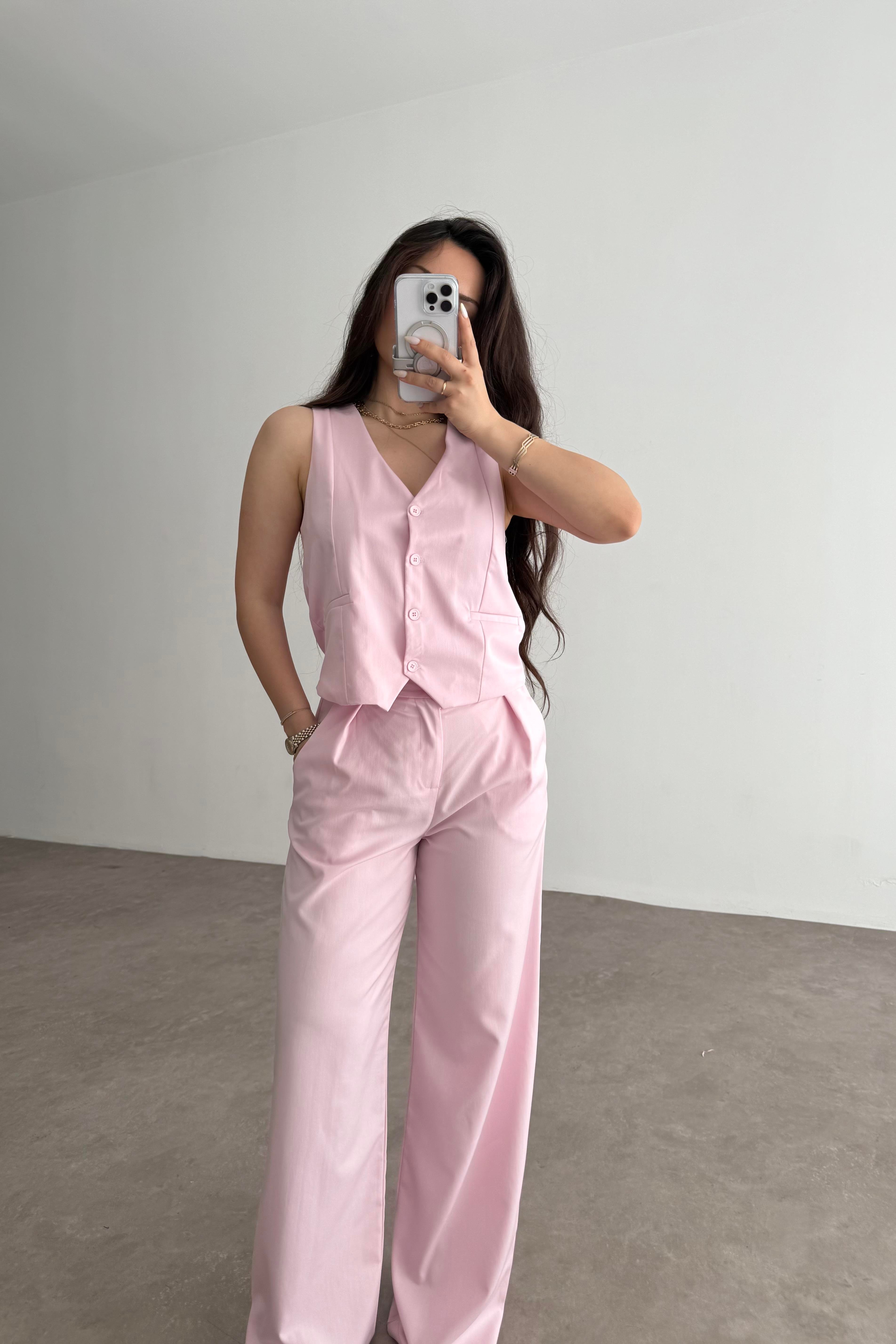 Premium Yelek Pantolon Takım Pink