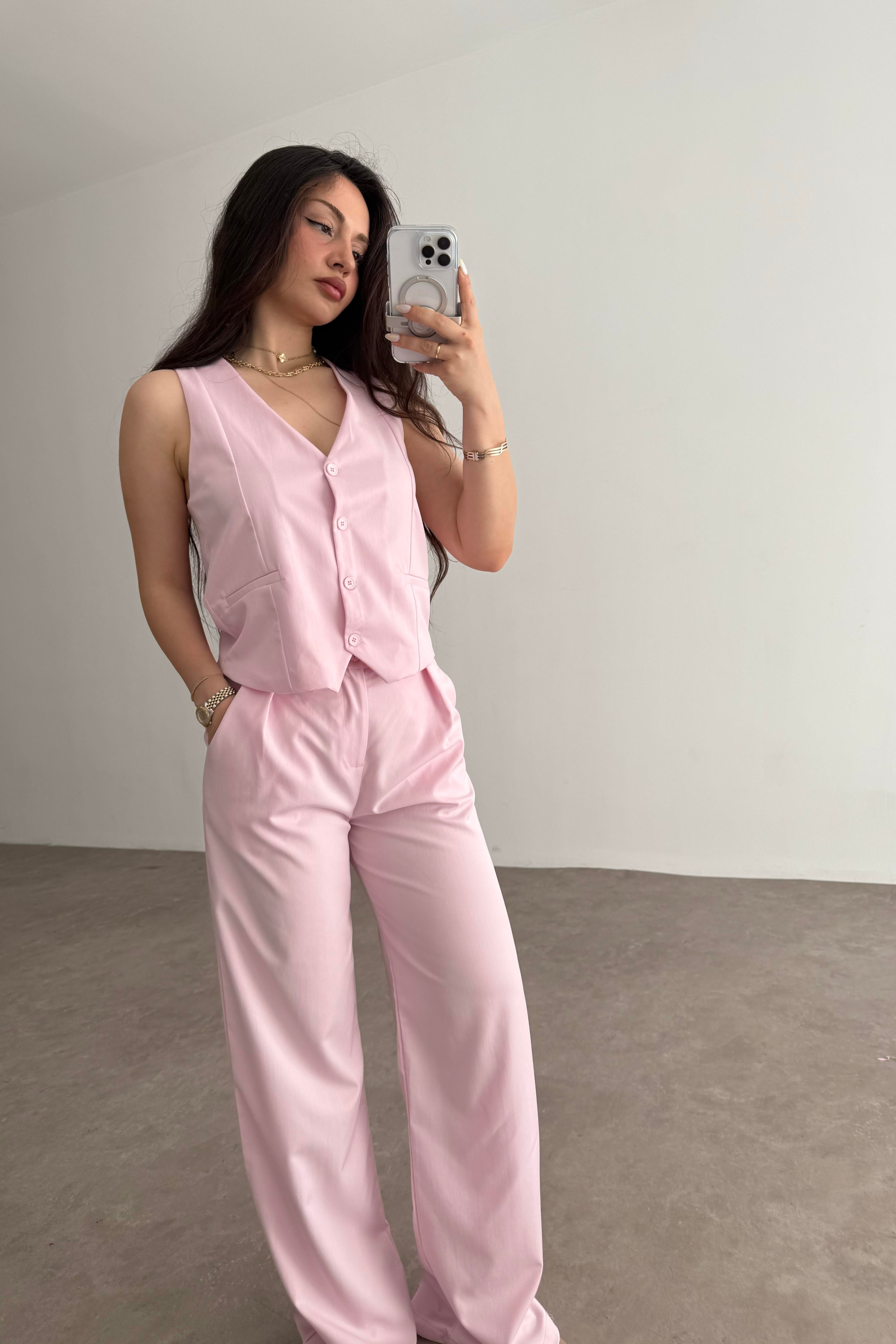 Premium Yelek Pantolon Takım Pink