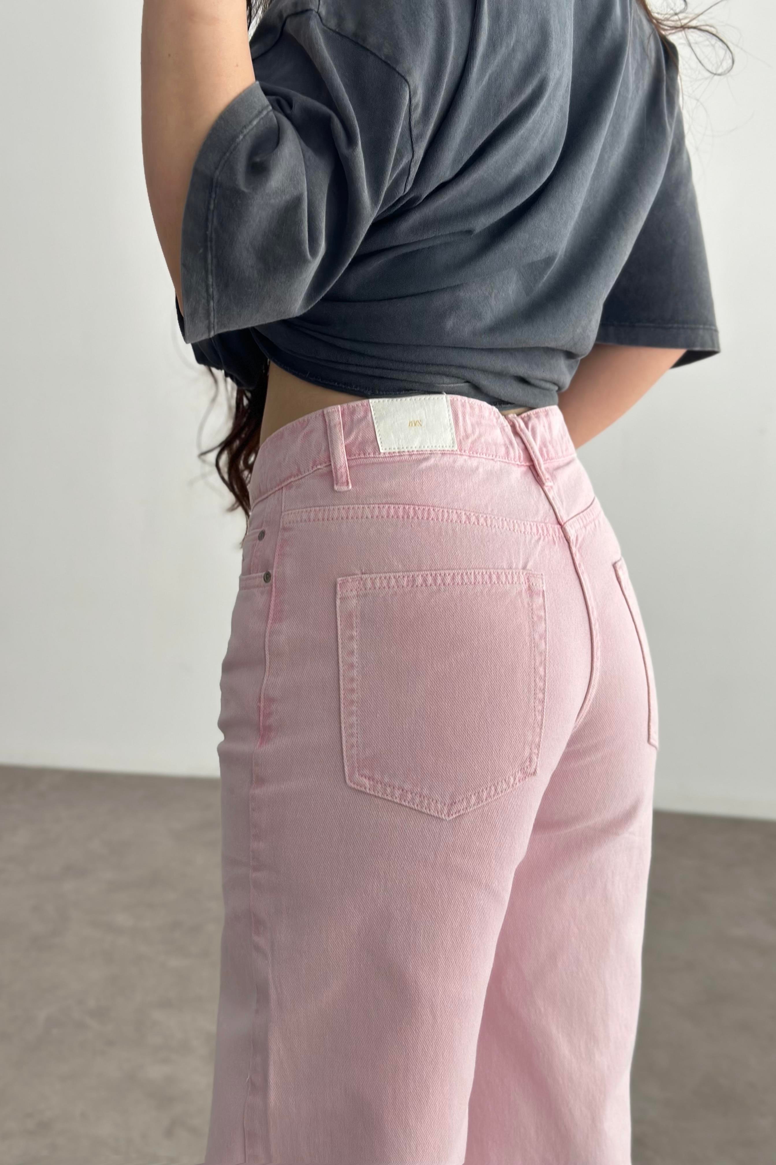 Zr Yüksek Belli Wide Leg Pink Jean 