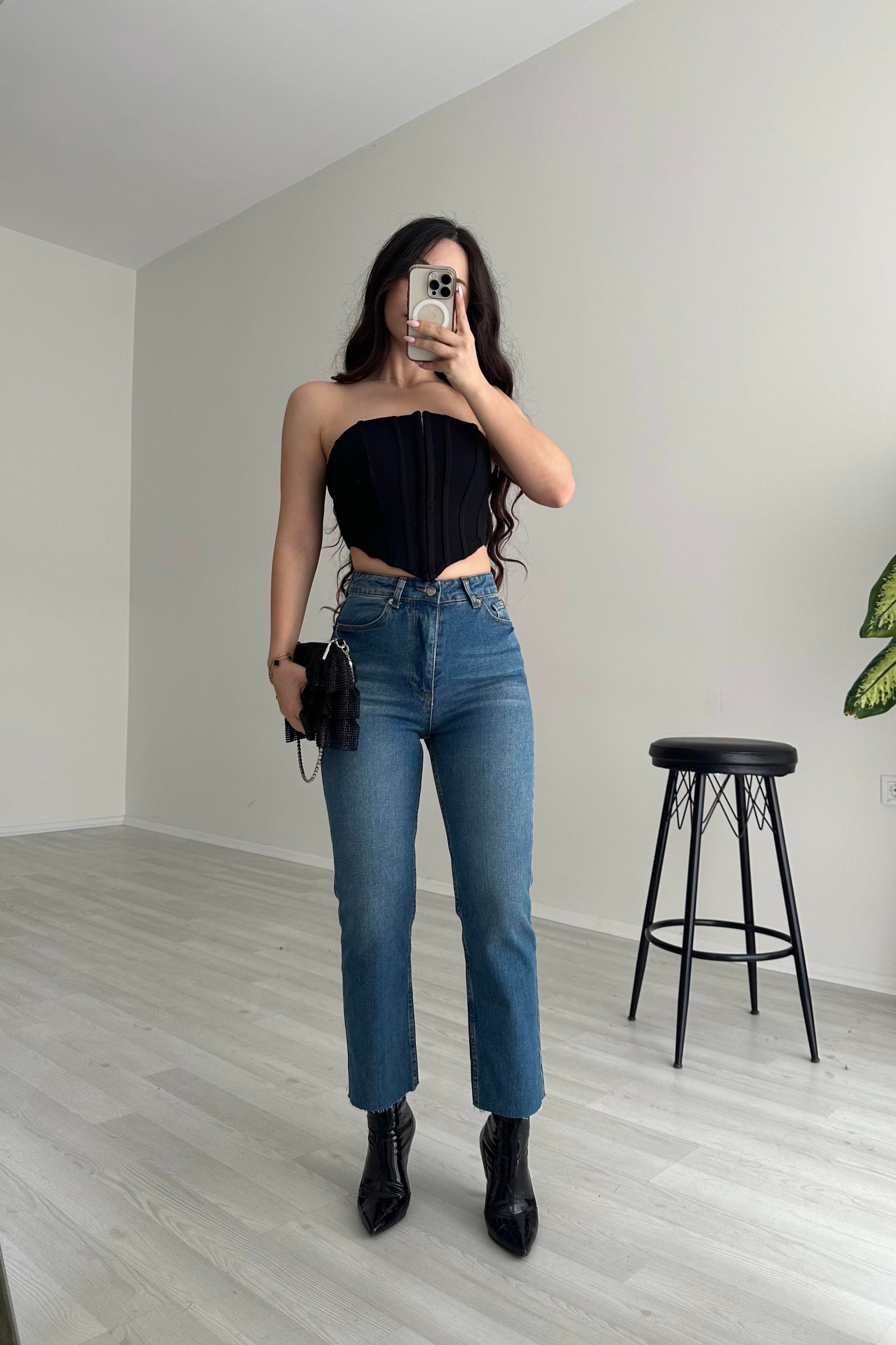 ZRA Boyfit Yüksek Belli Mid Blue Jean