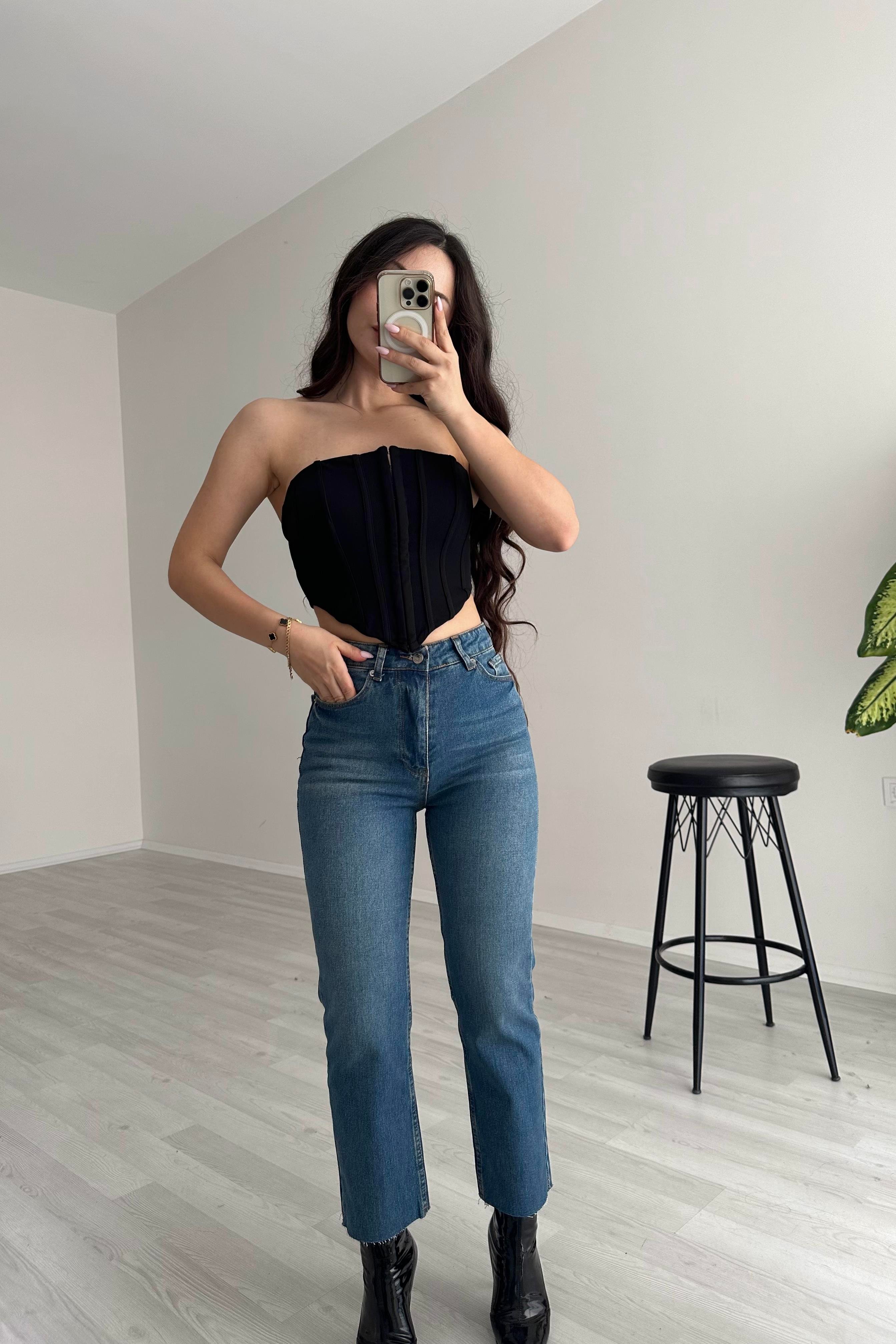 ZRA Boyfit Yüksek Belli Mid Blue Jean