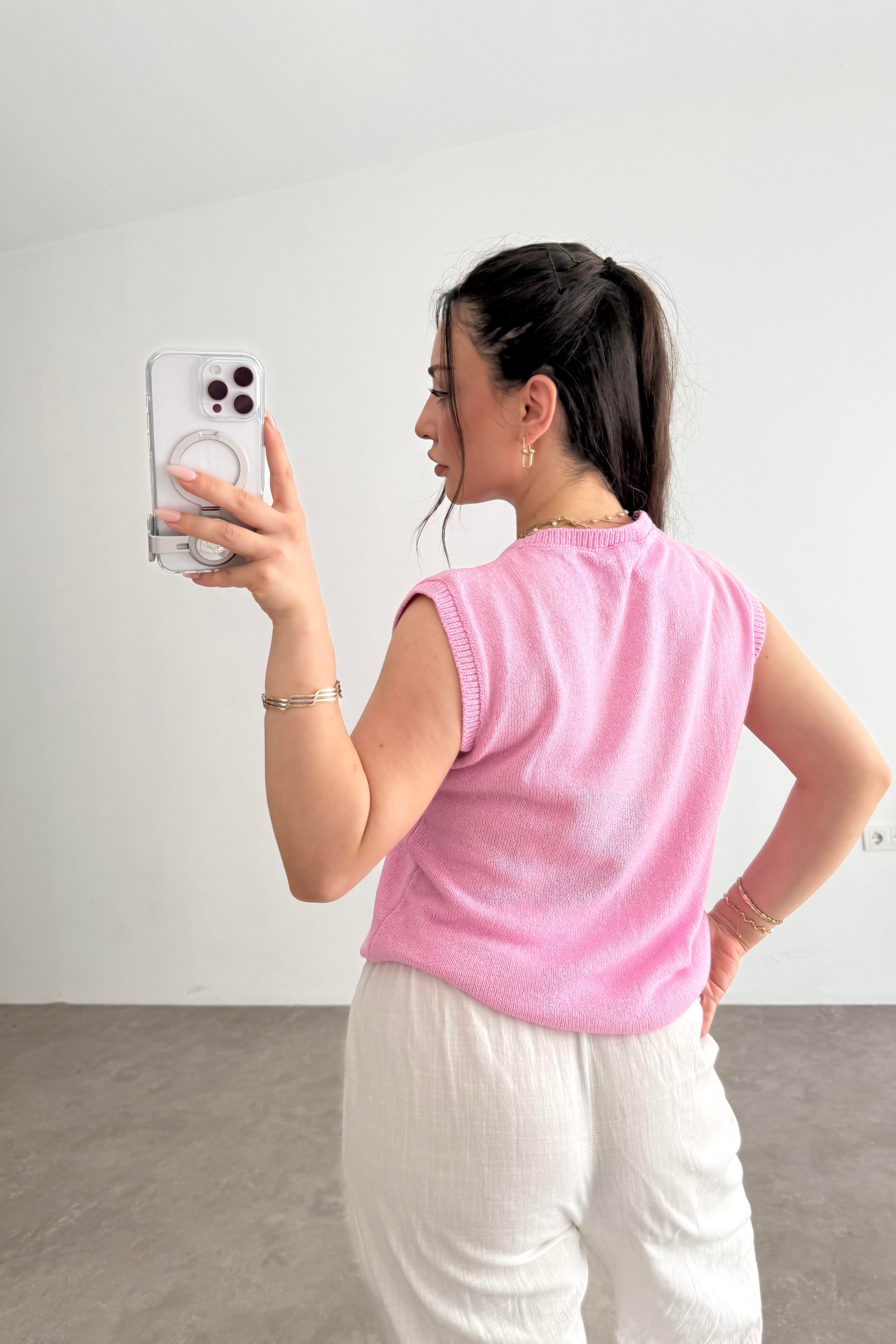 Zra Kolsuz Triko Bluz Pink 