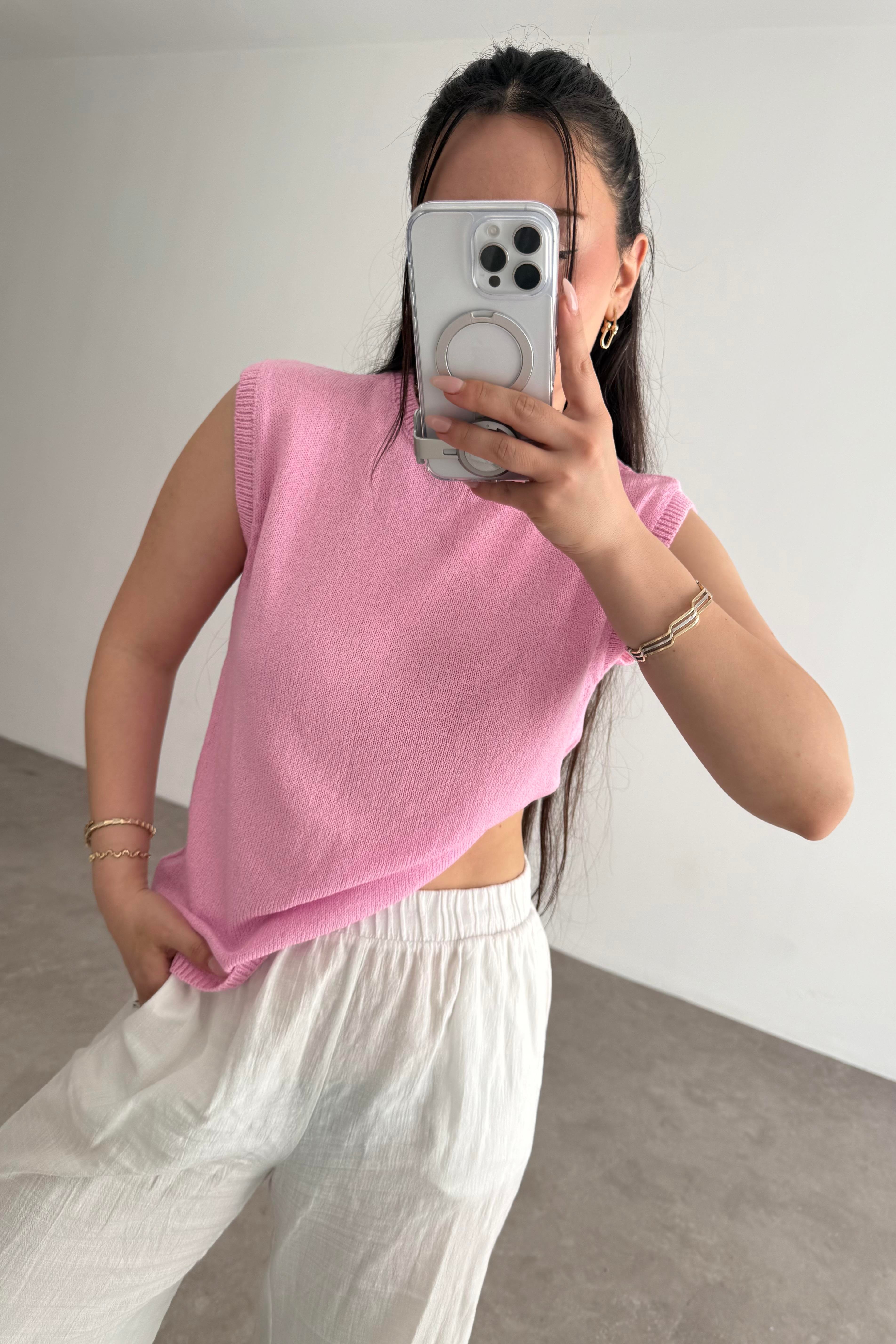 Zra Kolsuz Triko Bluz Pink 