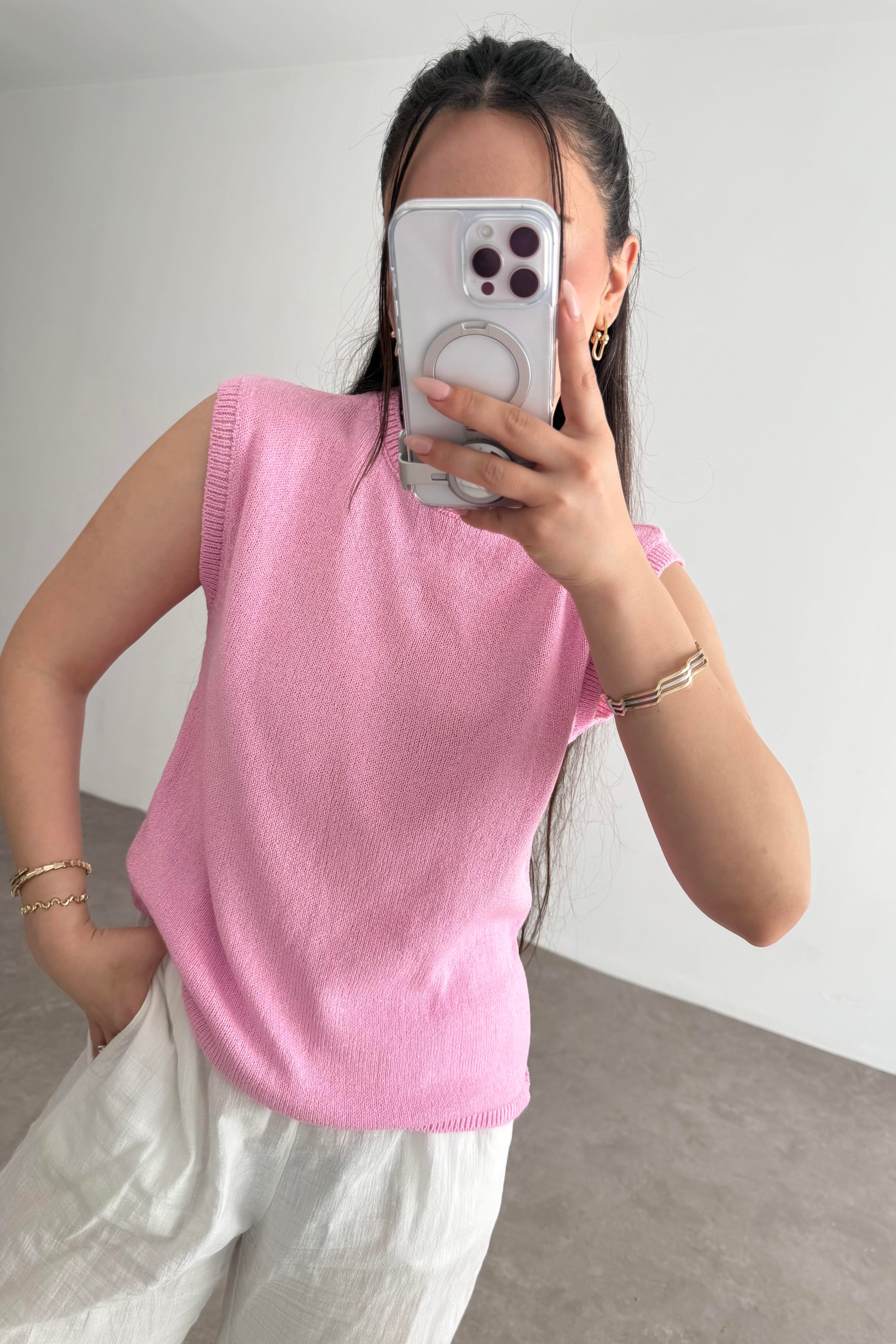 Zra Kolsuz Triko Bluz Pink 