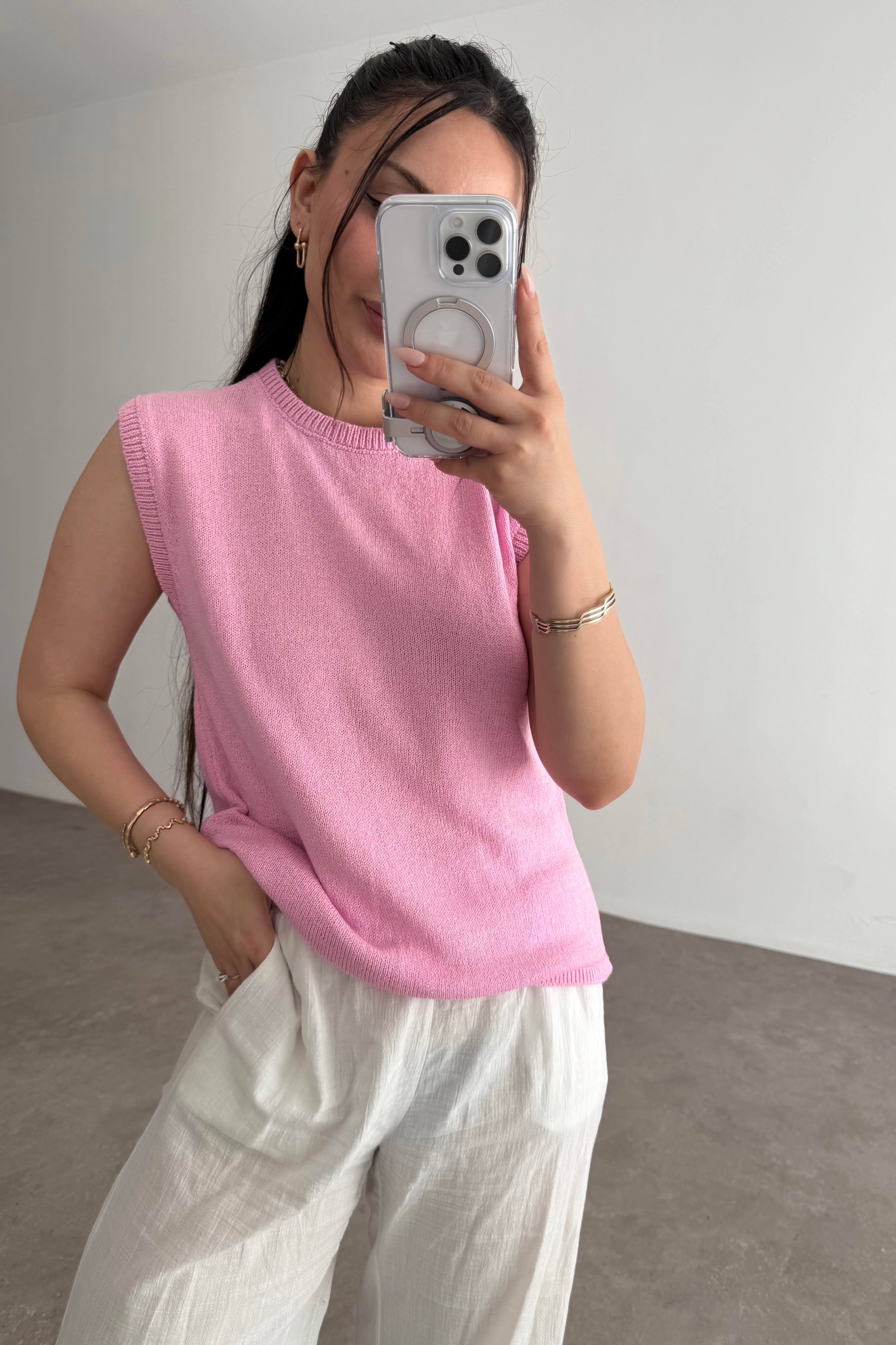 Zra Kolsuz Triko Bluz Pink 