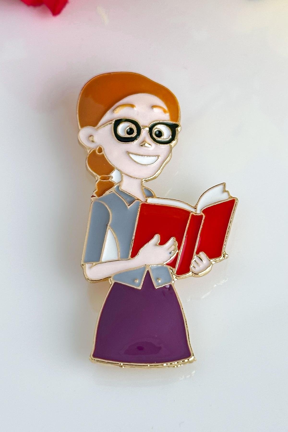 Öğretmen Broşu – Kitap Temalı Broş, Eğitim Sembolü Meslek Broşu