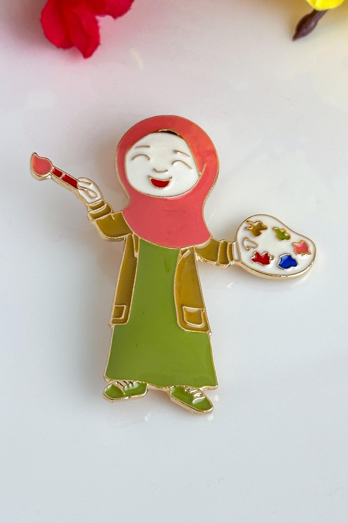 Ressam Broşu – Palet ve Fırça Temalı Sanatçı Broşu, Meslek Broşu