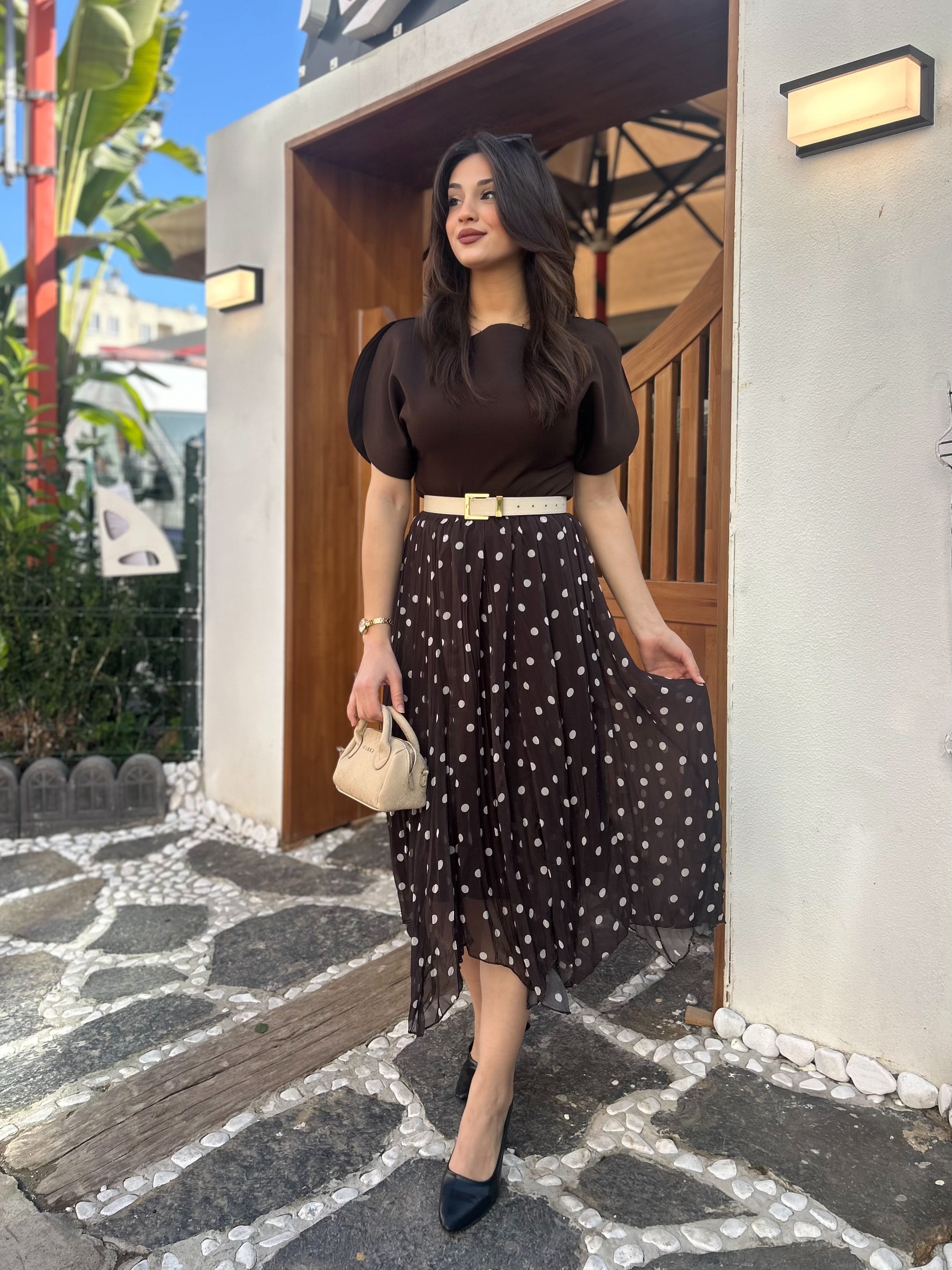 ASİMETRİK.PUANLI.ETEK.KAHVERENGİ