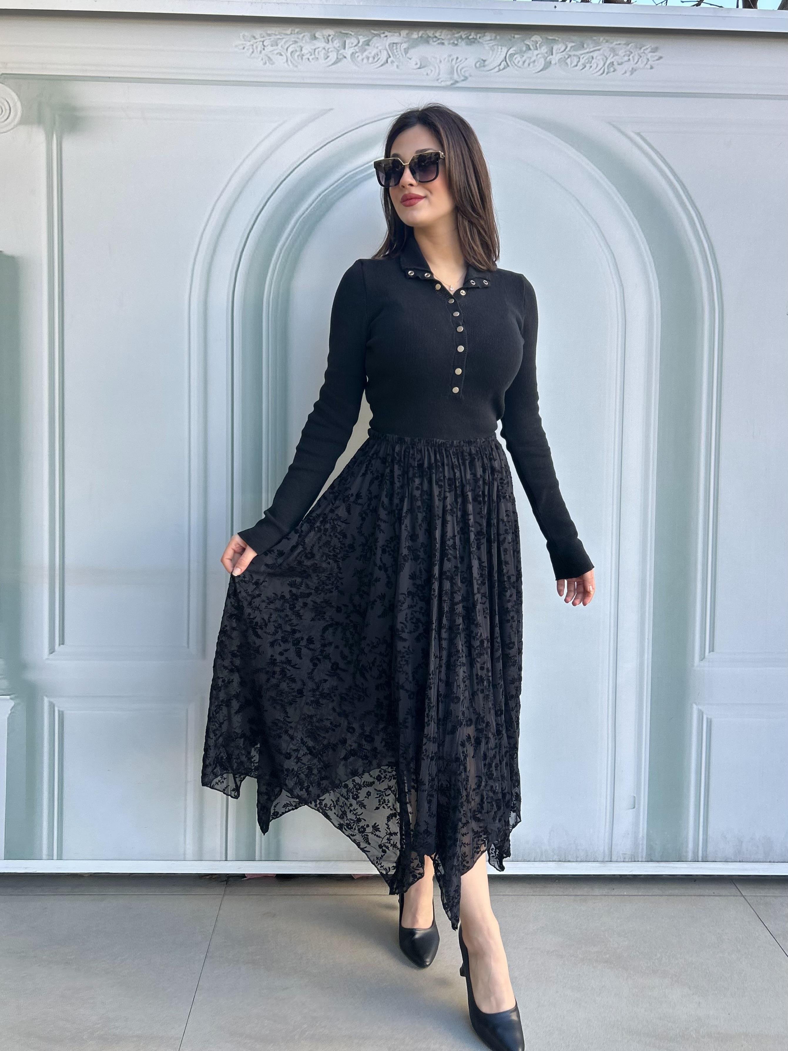 ASİMETRİK.ŞİFON.ETEK.SİYAH