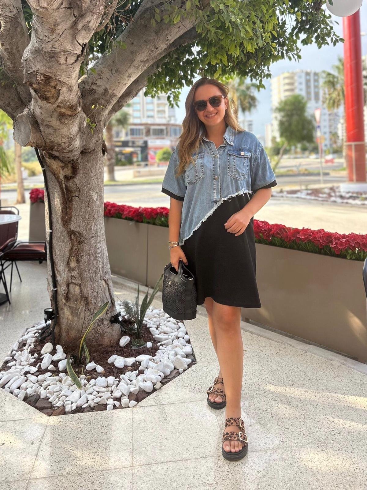 JEAN DETAYLI ELBİSE