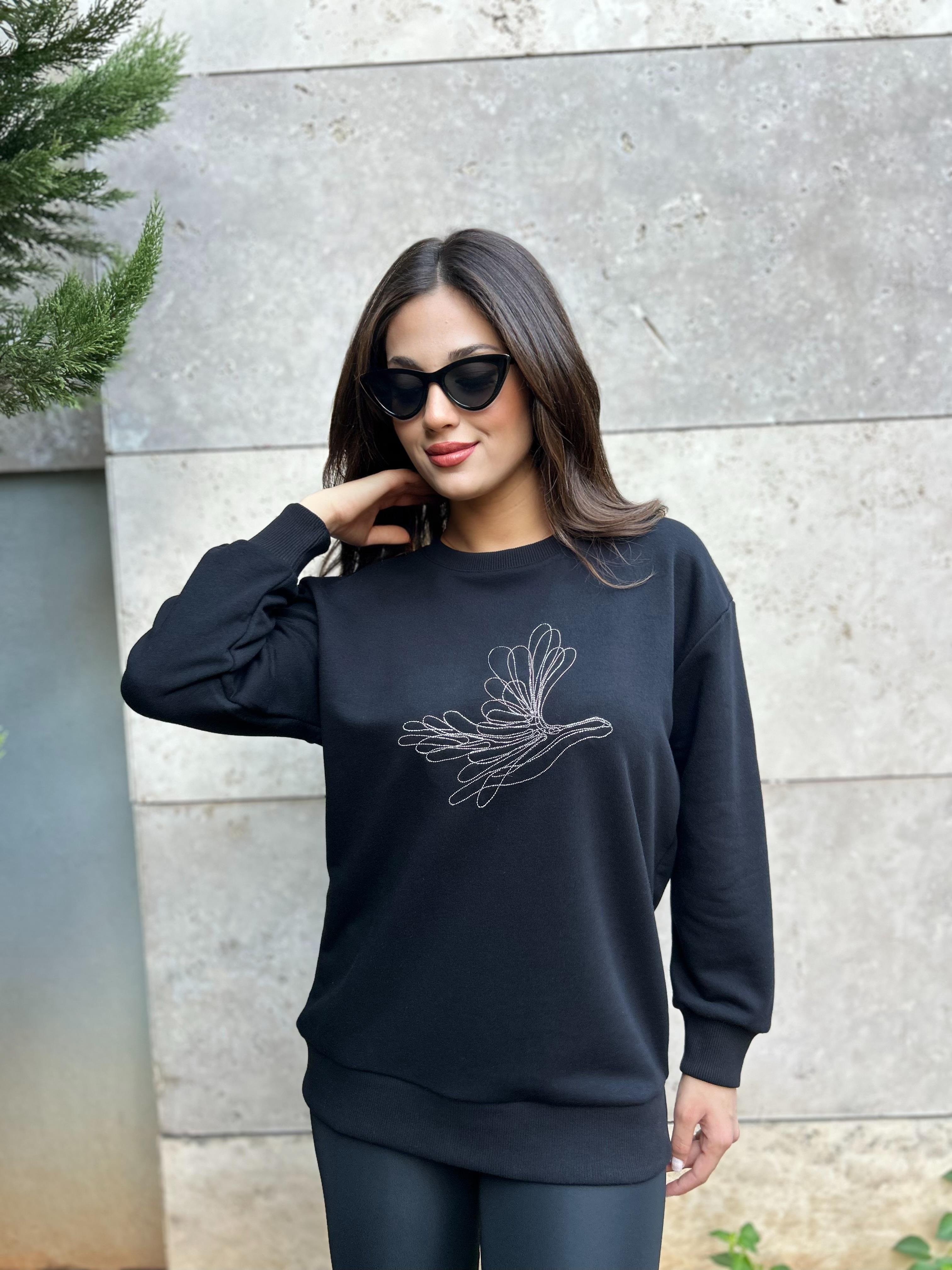 KUŞ.FİGÜRLÜ.SWEAT.SİYAH