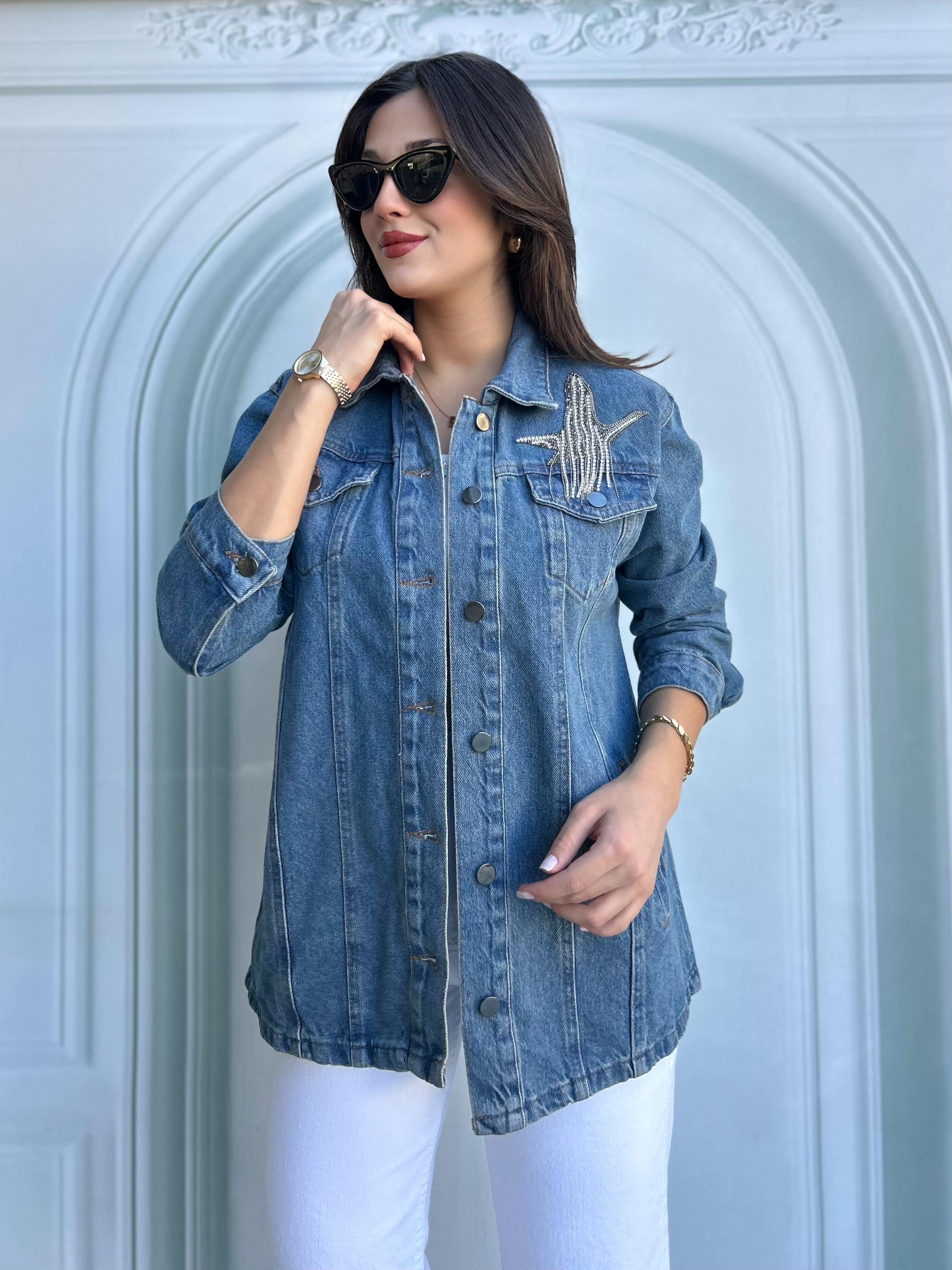 KUŞLU JEAN CEKET MAVİ