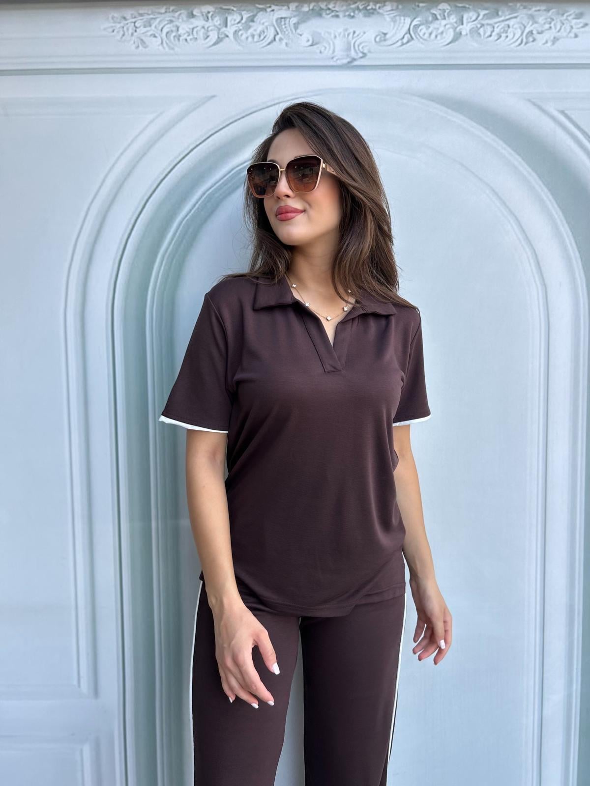 ŞERİTLİ.MODAL.TAKIM.KAHVERENGİ