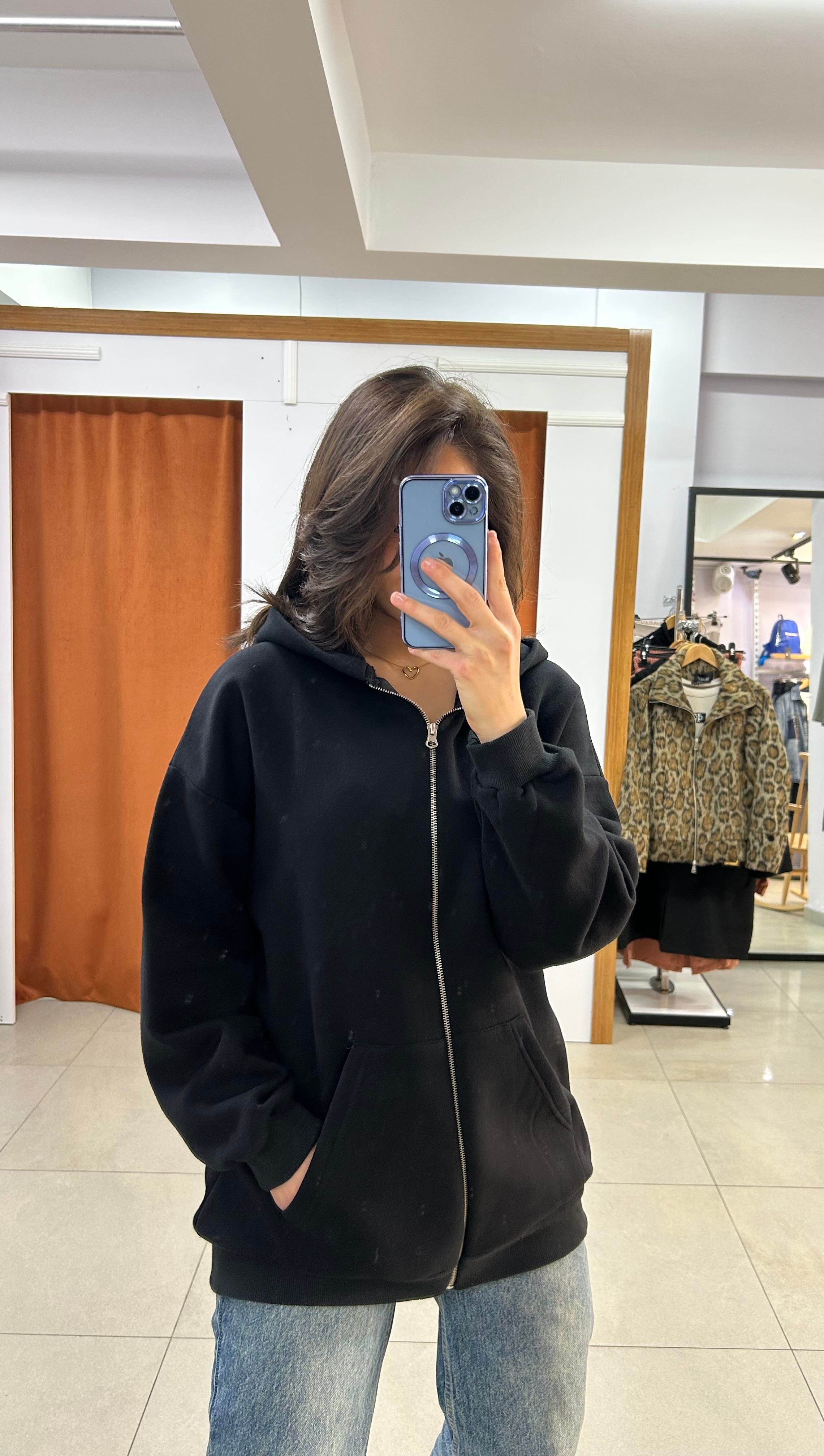 SİYAH.FERMUARLI.SWEATSHİRT