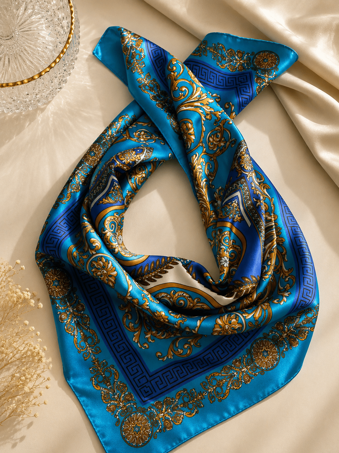 İPEK SATEN 70*70 GOLD MAVİ