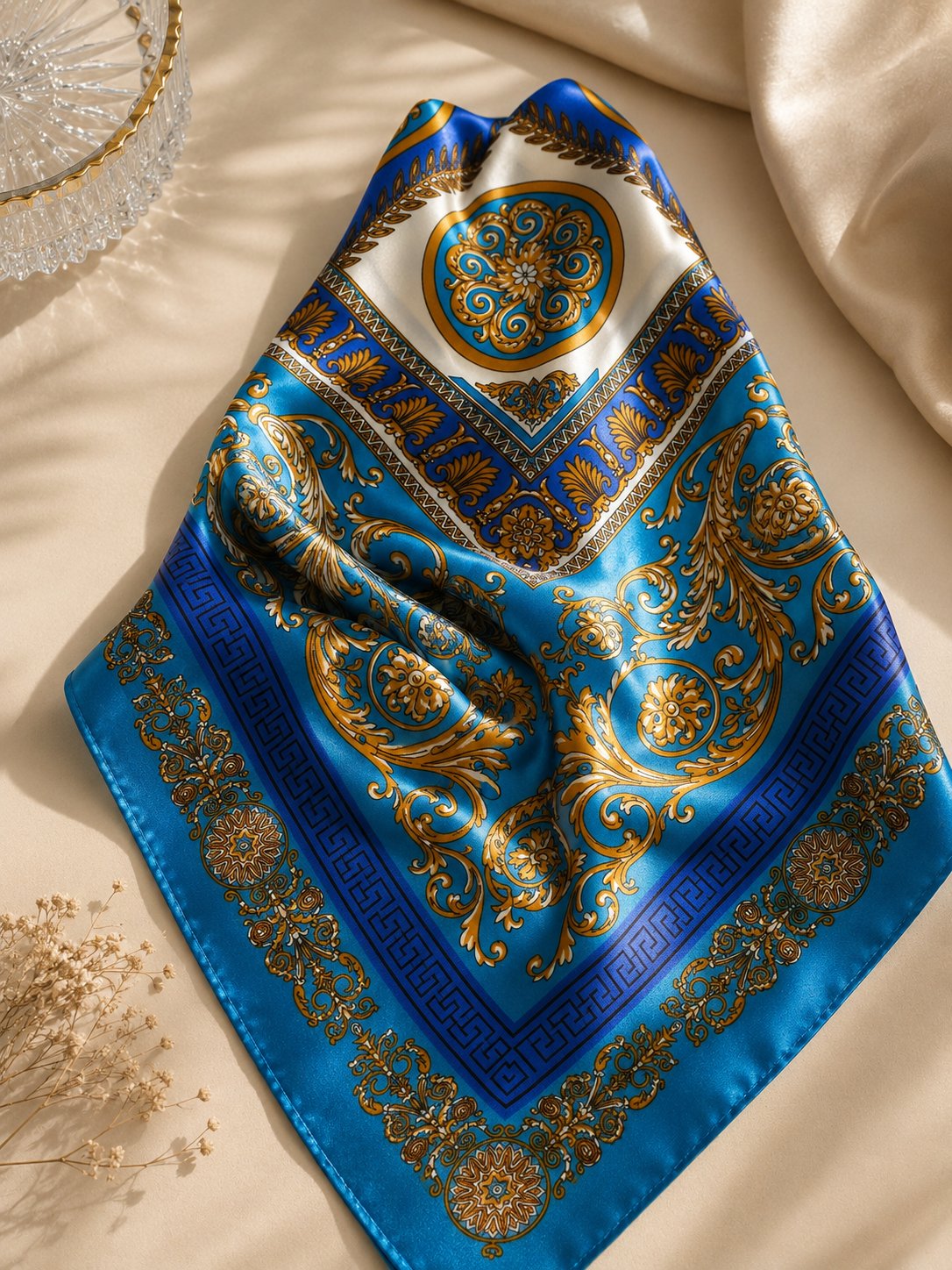 İPEK SATEN 70*70 GOLD MAVİ