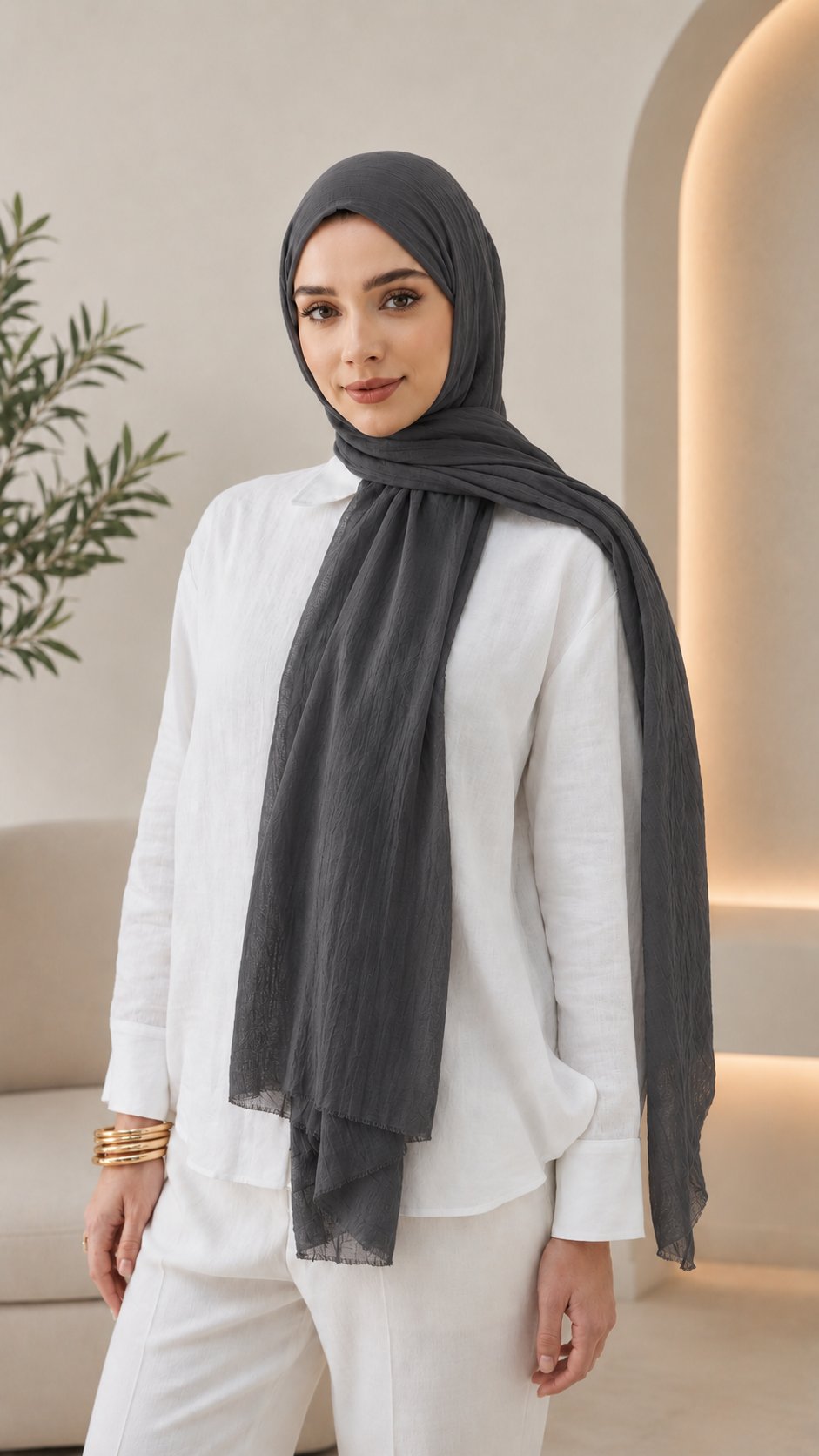Antrasit Düz Pamuk Comfort Şal - 003