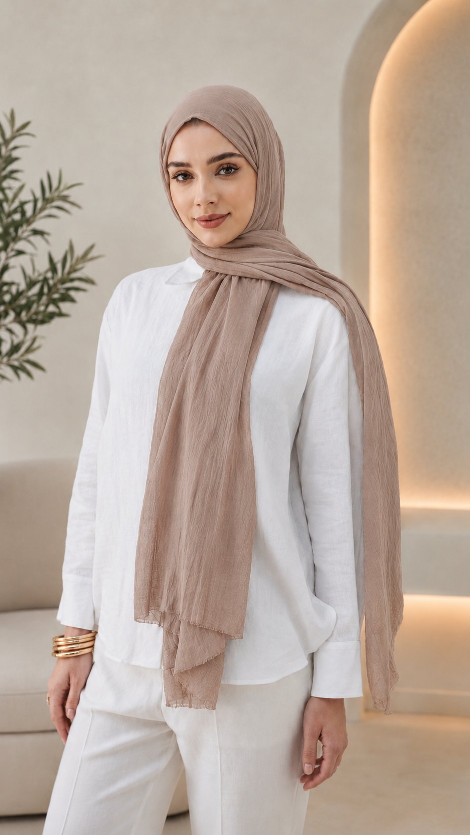 Bej Düz Pamuk Comfort Şal - 028
