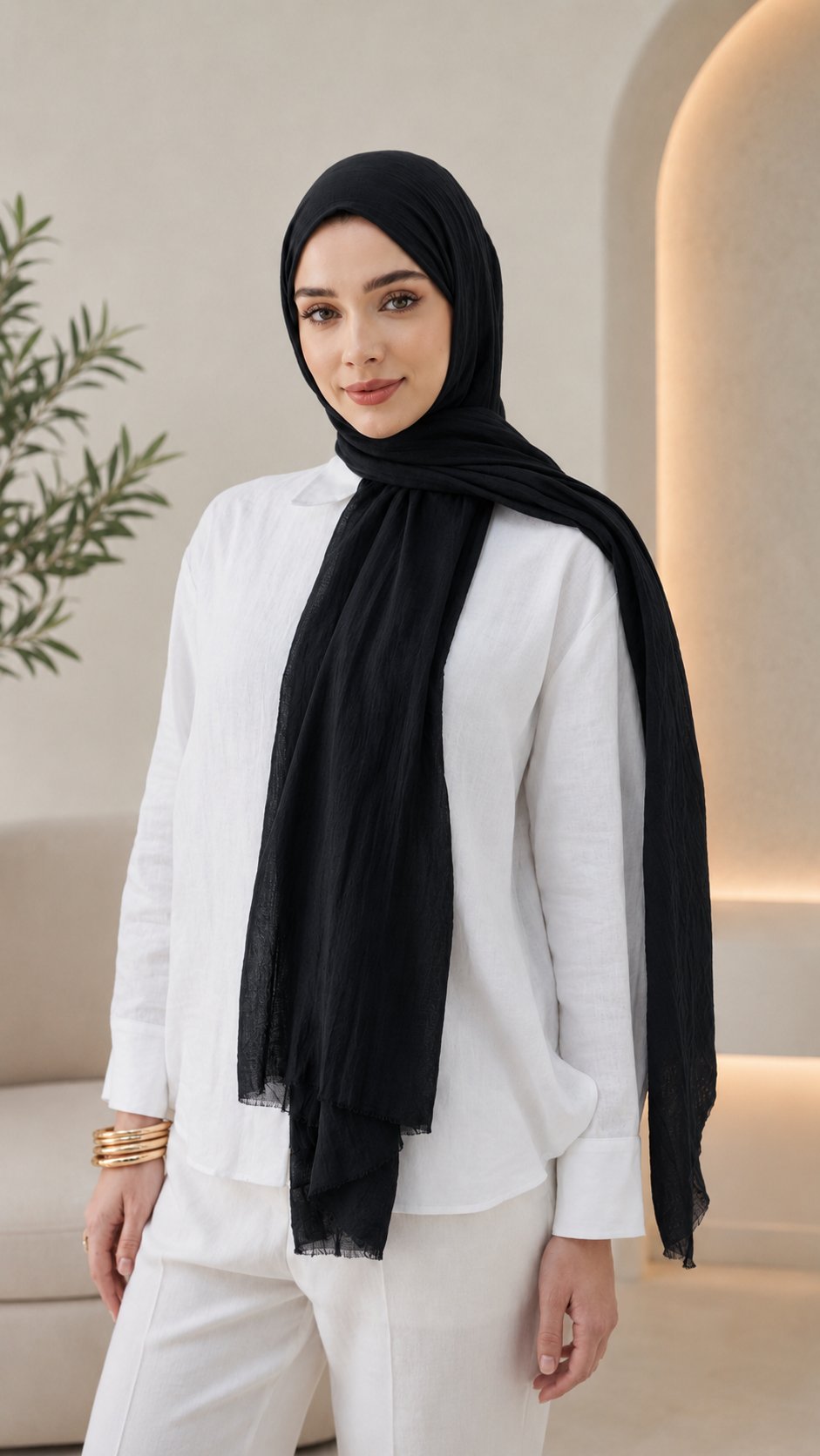 Siyah Düz Pamuk Comfort Şal - 001